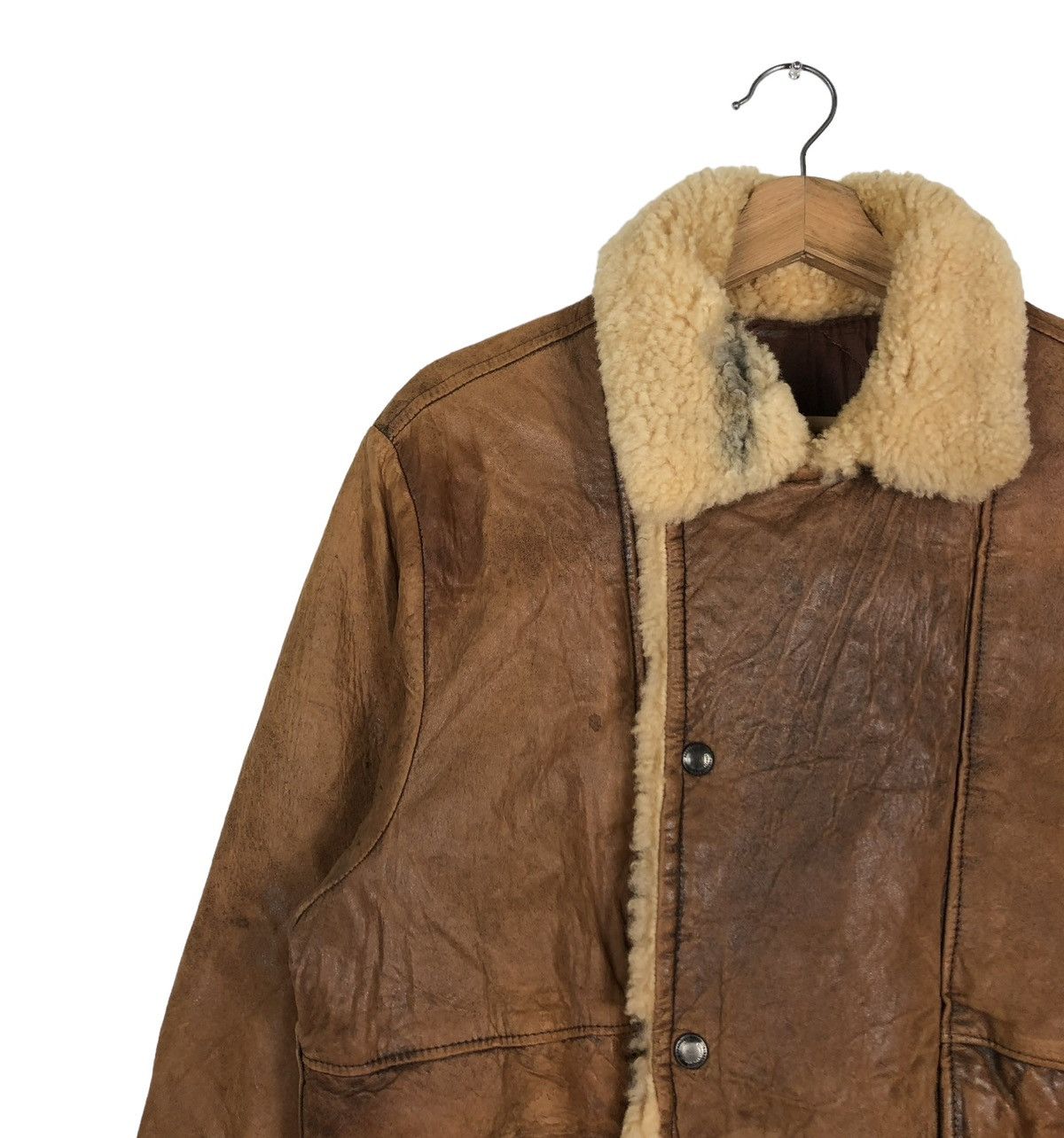 Marithe + Francois Girbaud 🔥VINTAGE 80’s BIKER LEATHER JACKET MILLESIMES SHERPA COLLAR Size US S / EU 44-46 / 1 - 7 Thumbnail