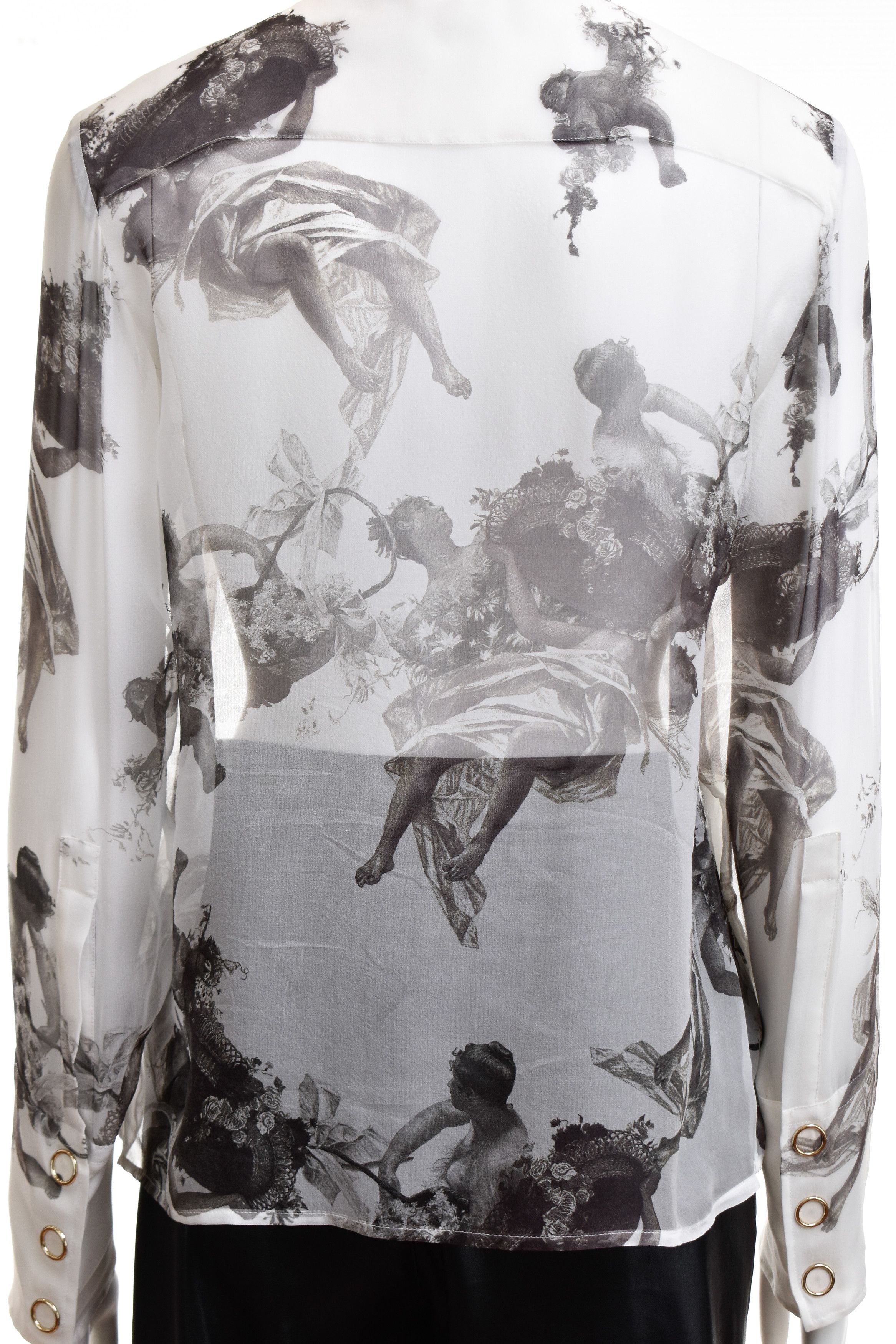 Burberry Silk BURBERRY Sheer Top Shirt Blouse Cupids Print Bow Neck Size S / US 4 / IT 40 - 3 Thumbnail