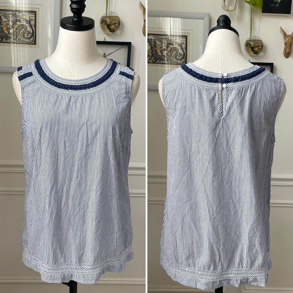 Other Talbots Blue White Stripe Sleeveless Cotton Top Navy Crochet Size M / US 6-8 / IT 42-44 - 1 Thumbnail