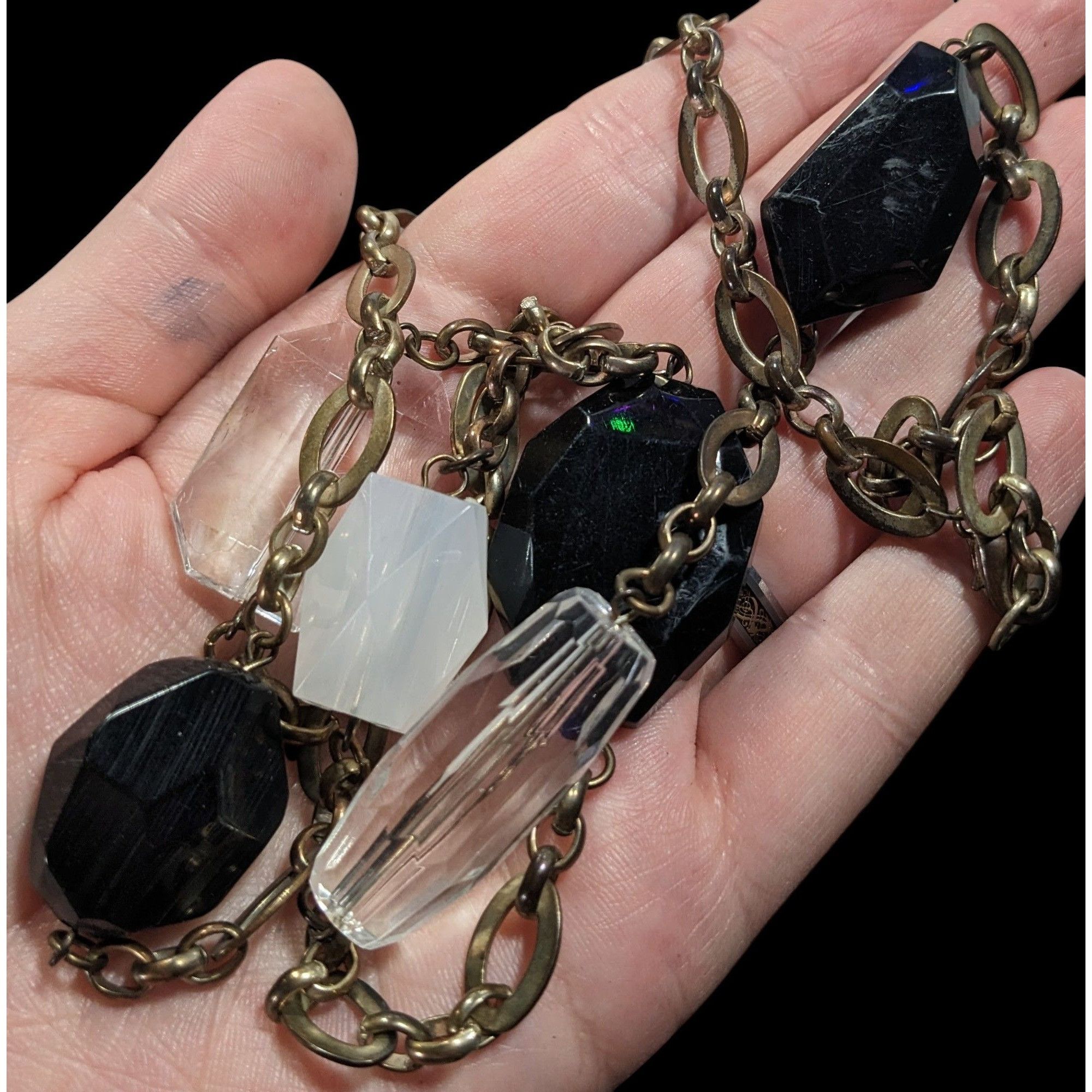 Other Chunky Black And Clear Gemmed Necklace With Gold Tone Chain Size ONE SIZE - 3 Thumbnail