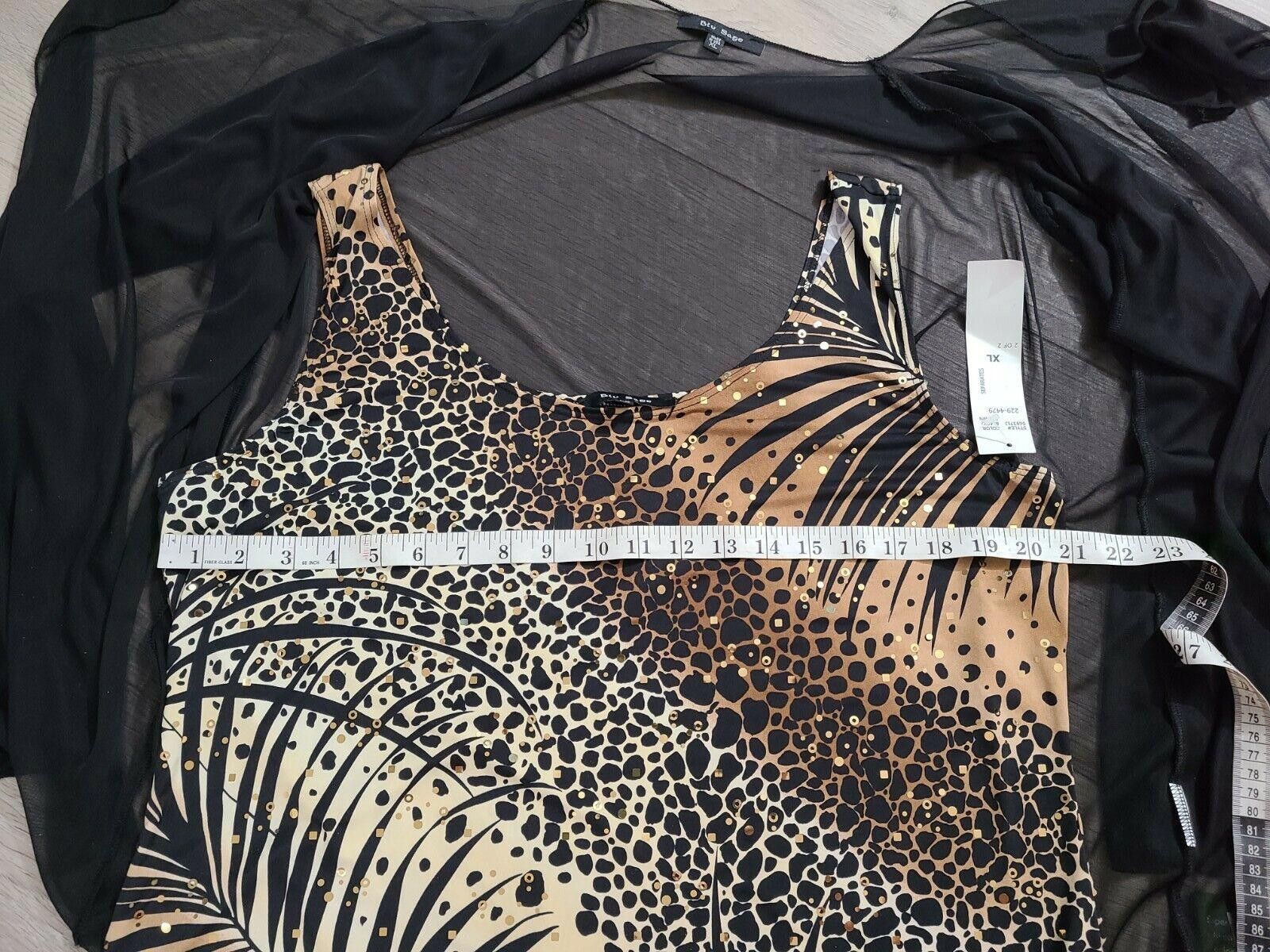 Designer Blu Sage Blouse Top Set Extra Large NWT leopard Black Sheer Size XL / US 12-14 / IT 48-50 - 5 Thumbnail