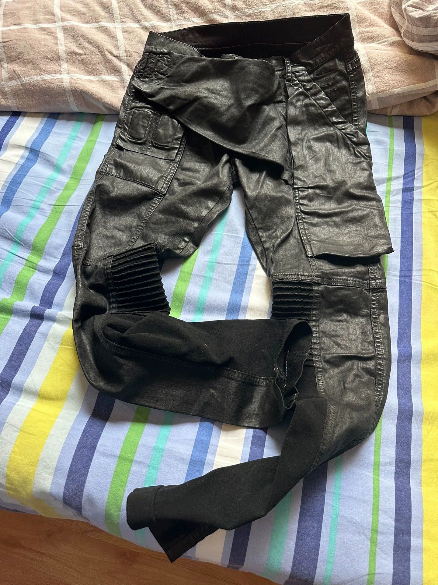 Rick Owens Rick Owens Double-track thin wax pants tight motorcycle pants Size US 30 / EU 46 - 1 Thumbnail
