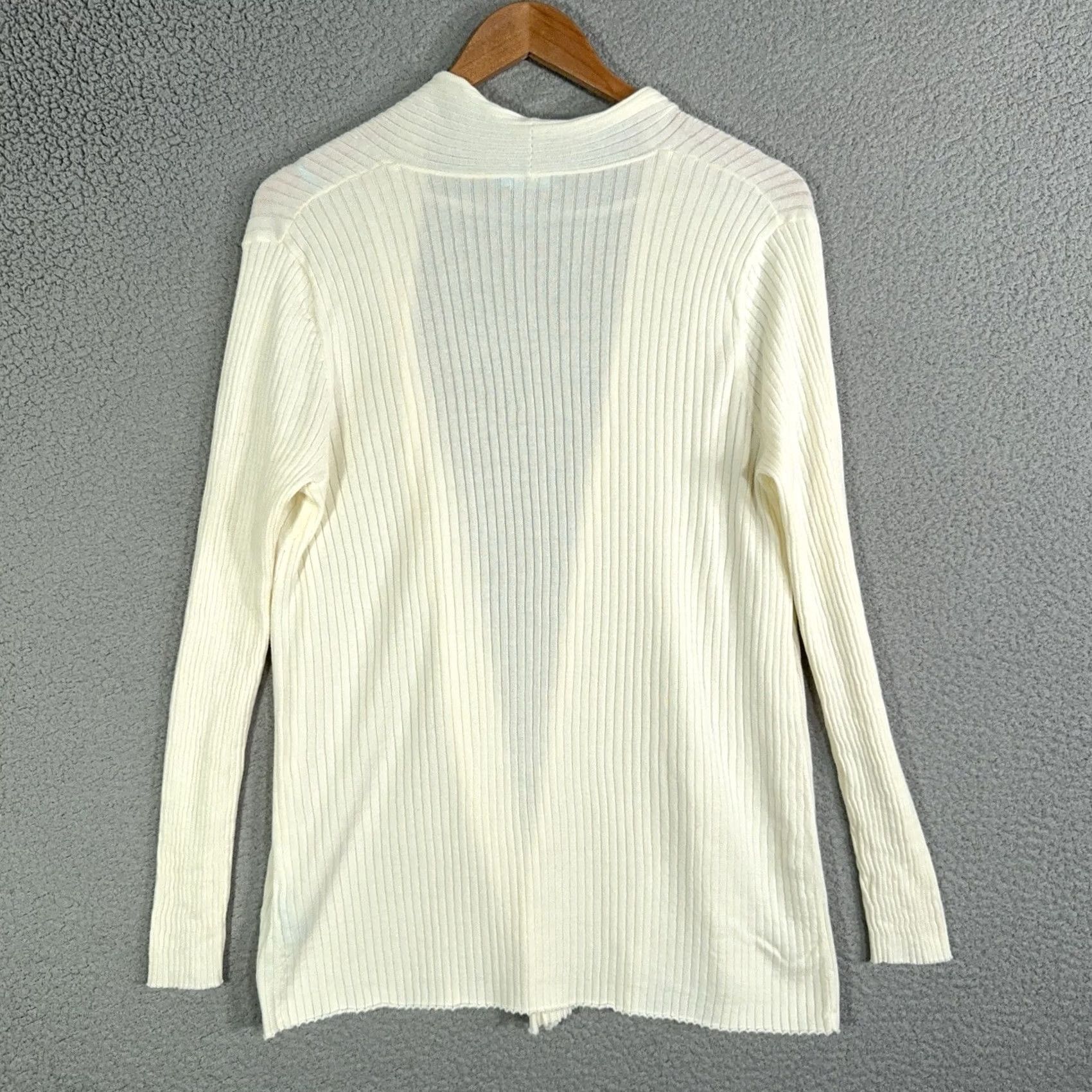 J.McLaughlin J. McLaughlin Cardigan Womens Large Ivory Knit Lightweight Open Rib Modal Cotton Knit Sweater) Size L / US 10 / IT 46 - 3 Thumbnail
