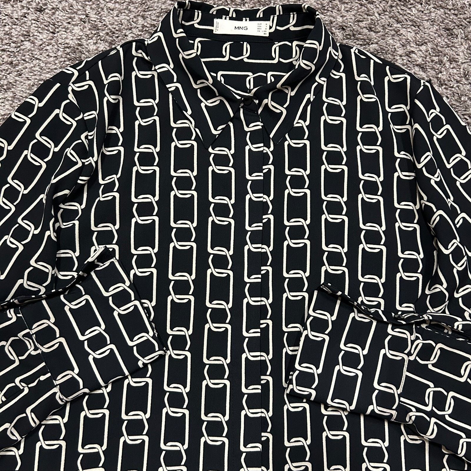 Mango MNG by Mango Chainlink Shirt Long Sleeve Button Up Blouse 6 Size M / US 6-8 / IT 42-44 - 2 Thumbnail