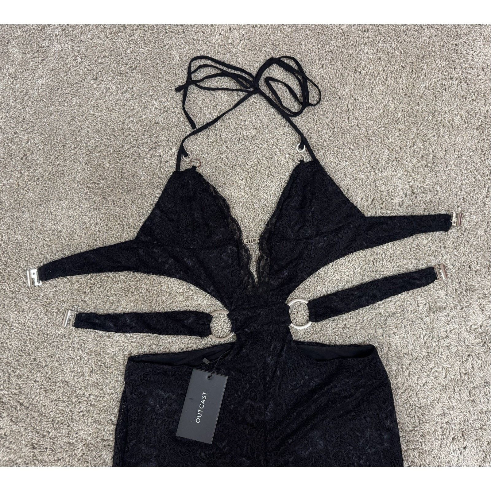 Outkast OUTCAST Sexy Lace Cutout Flare Jumpsuit Black Size Large NEW Size 34" / US 12 / IT 48 - 4 Thumbnail