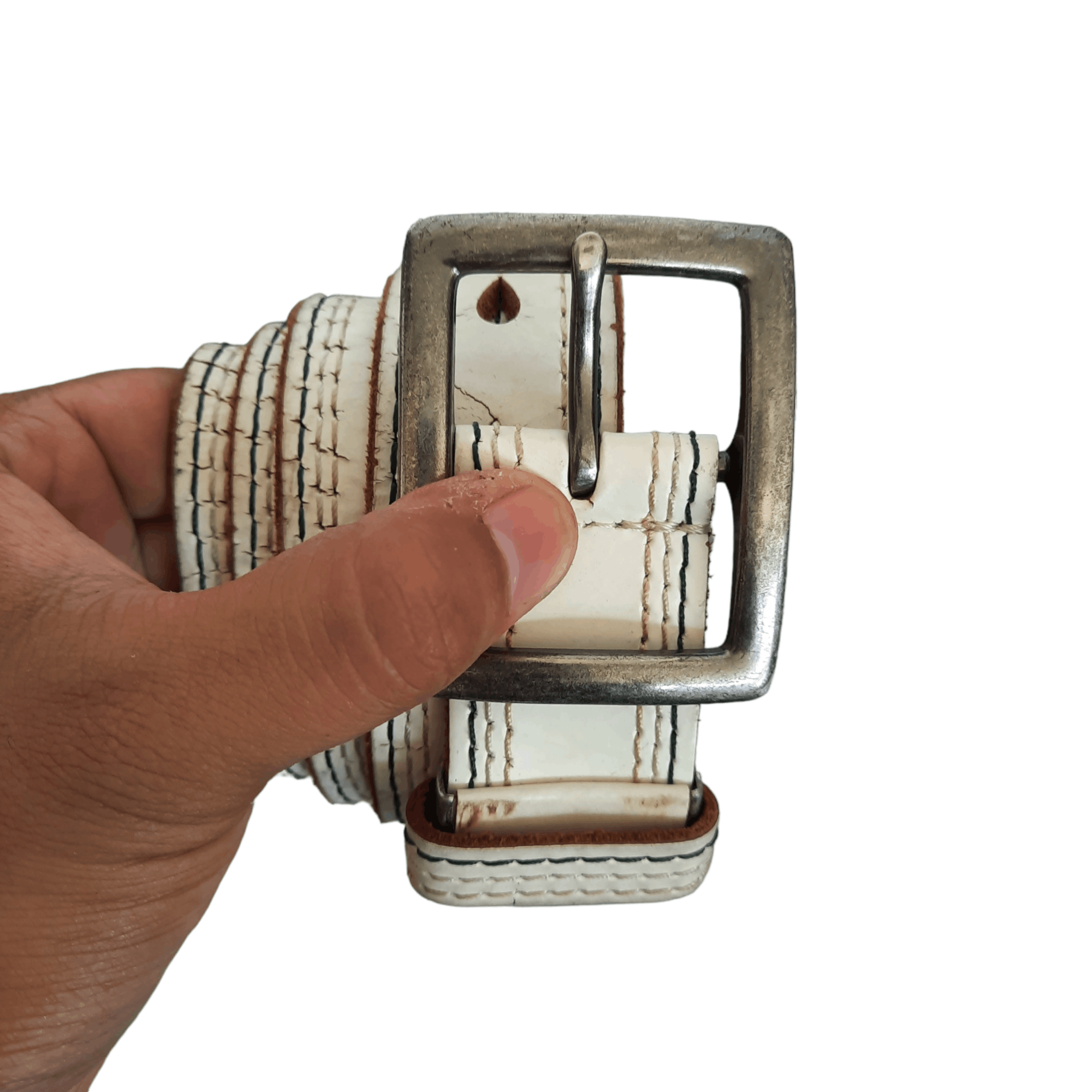 🔥Edwin garrison stitching stripes punk rock leather belt