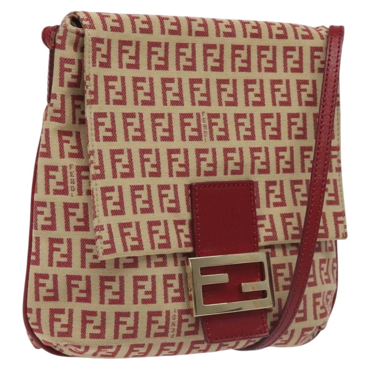 Fendi Zucchino Canvas Shoulder Bag Red Gold, Women's