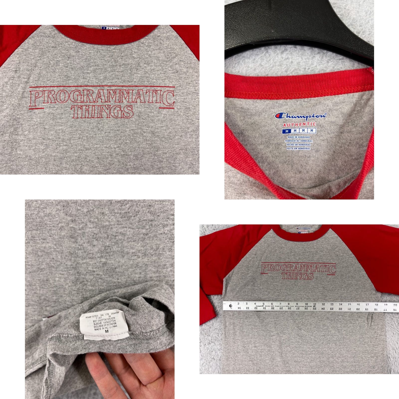 Champion Champion Shirt Men M 3/4 Sleeve Colorblock Red Gray Logo Athletic Cotton T-Shirt, 90s Retro Sports Graphic, Mens Medium Gray Size US M / EU 48-50 / 2 - 8 Thumbnail