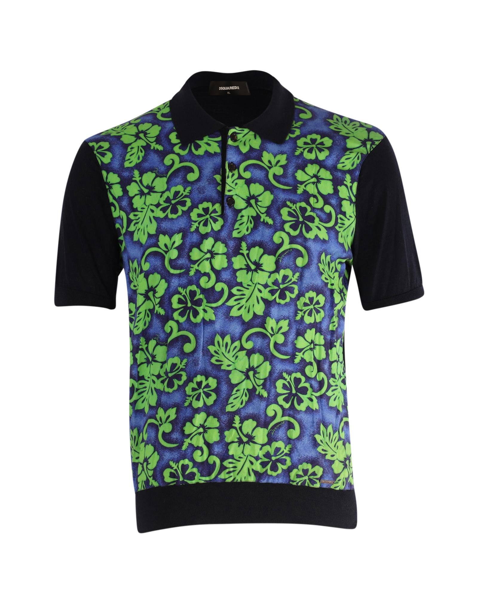 image of Dsquared2 Tropical Print Polo Shirt In Green, Men's (Size XL)