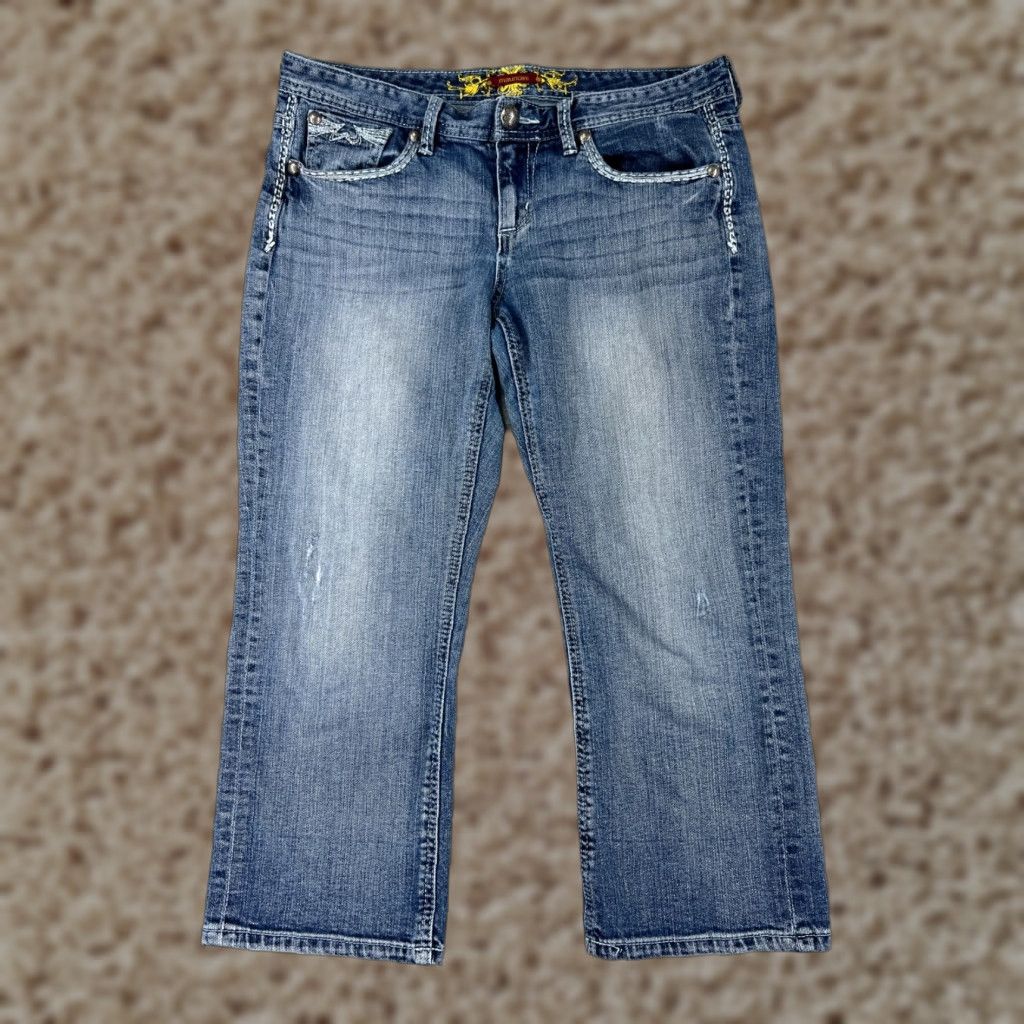 Vintage Maurices Womens Jeans Capri Distressed Blue Denim Low Rise 11 Pockets 5-Pocket Design Regular Cotton Blend Size 32" / US 10 / IT 46 - 1 Thumbnail