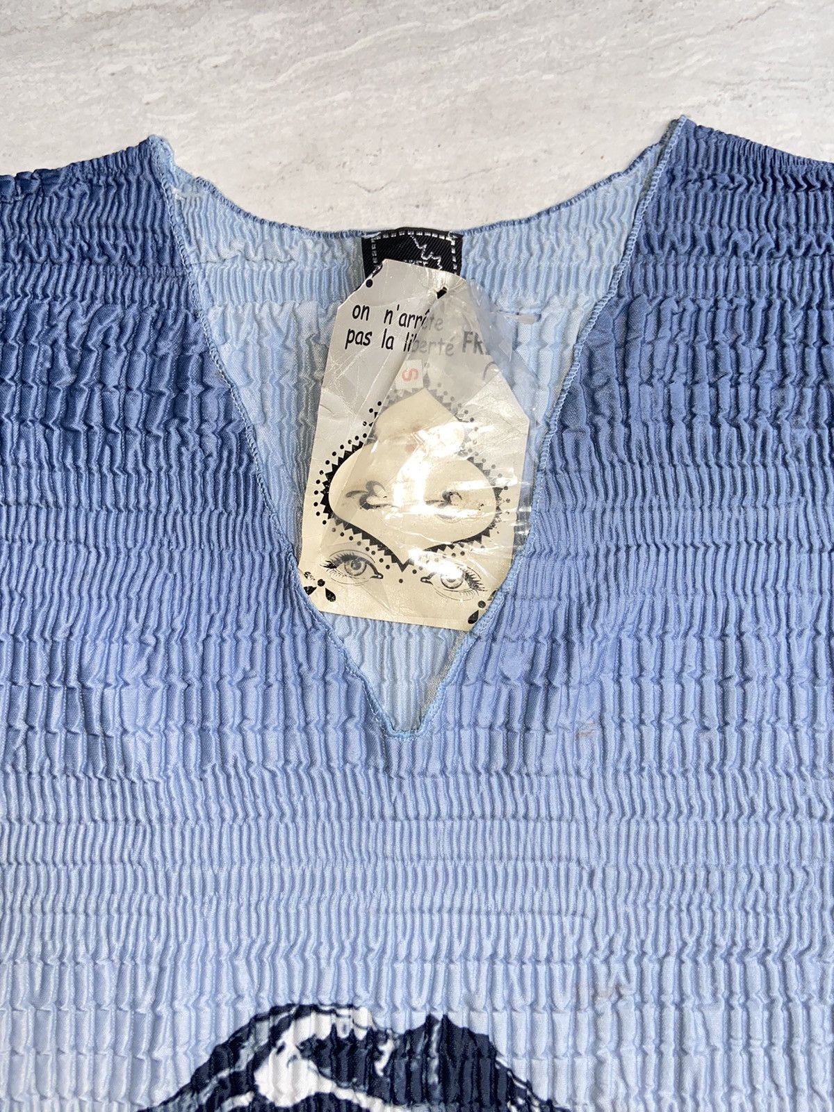 Designer FREE Made In France Patterned Pleats Blue Dress Size S / US 4 / IT 40 - 5 Thumbnail