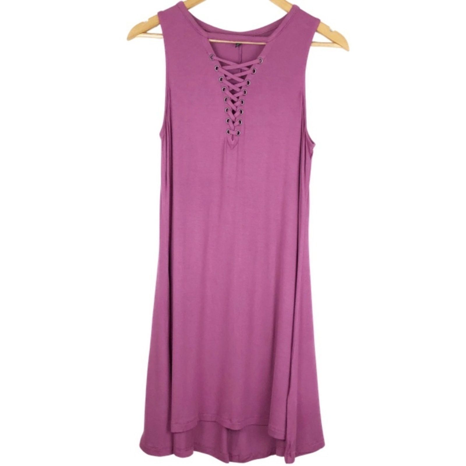 Express Express Women’s Lace Up Trapeze Hem Purple Mini Dress Size M / US 6-8 / IT 42-44 - 2 Thumbnail