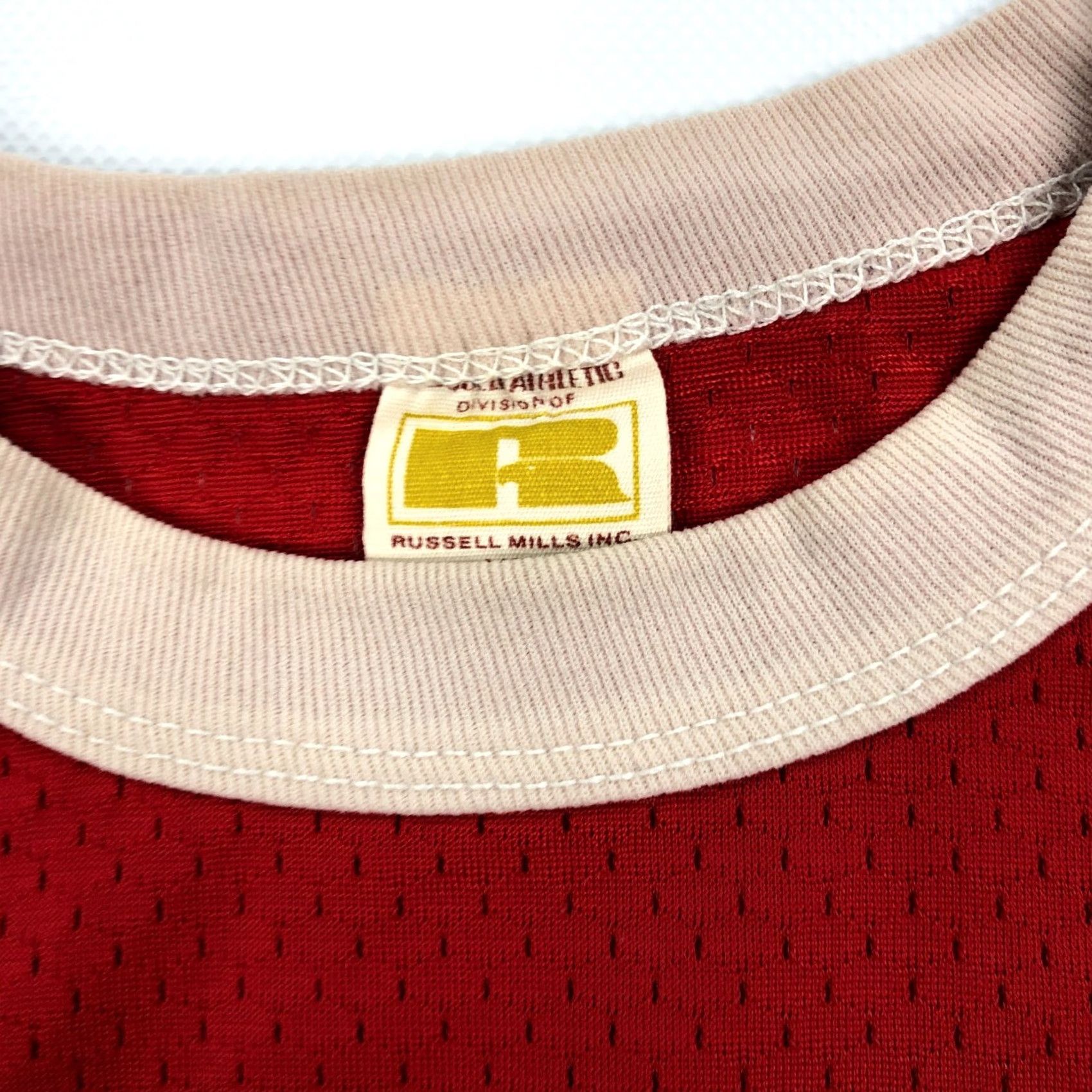 Vintage VINTAGE Russell Jersey 1970s XL Red Tats Athletics Mills 70s Russell Jersey Short Sleeve Adult XL Red Sportswear/Beach Mens Size US XL / EU 56 / 4 - 4 Thumbnail