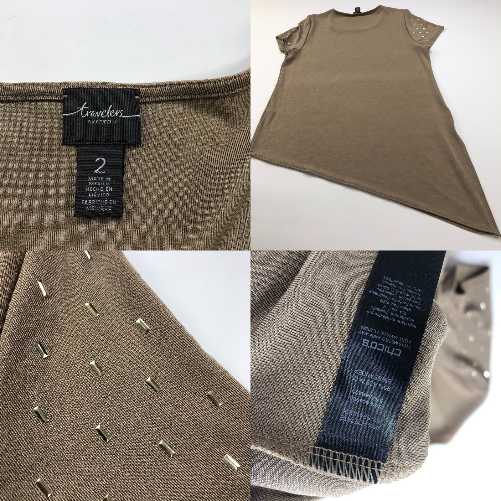 Vintage Travelers By Chico's Blouse Shirt Womens 2 Acetate Slinky Detailed Asymmetrical Pullover Top Short Sleeve Round Neck Brown XS? Size XS / US 0-2 / IT 36-38 - 8 Thumbnail