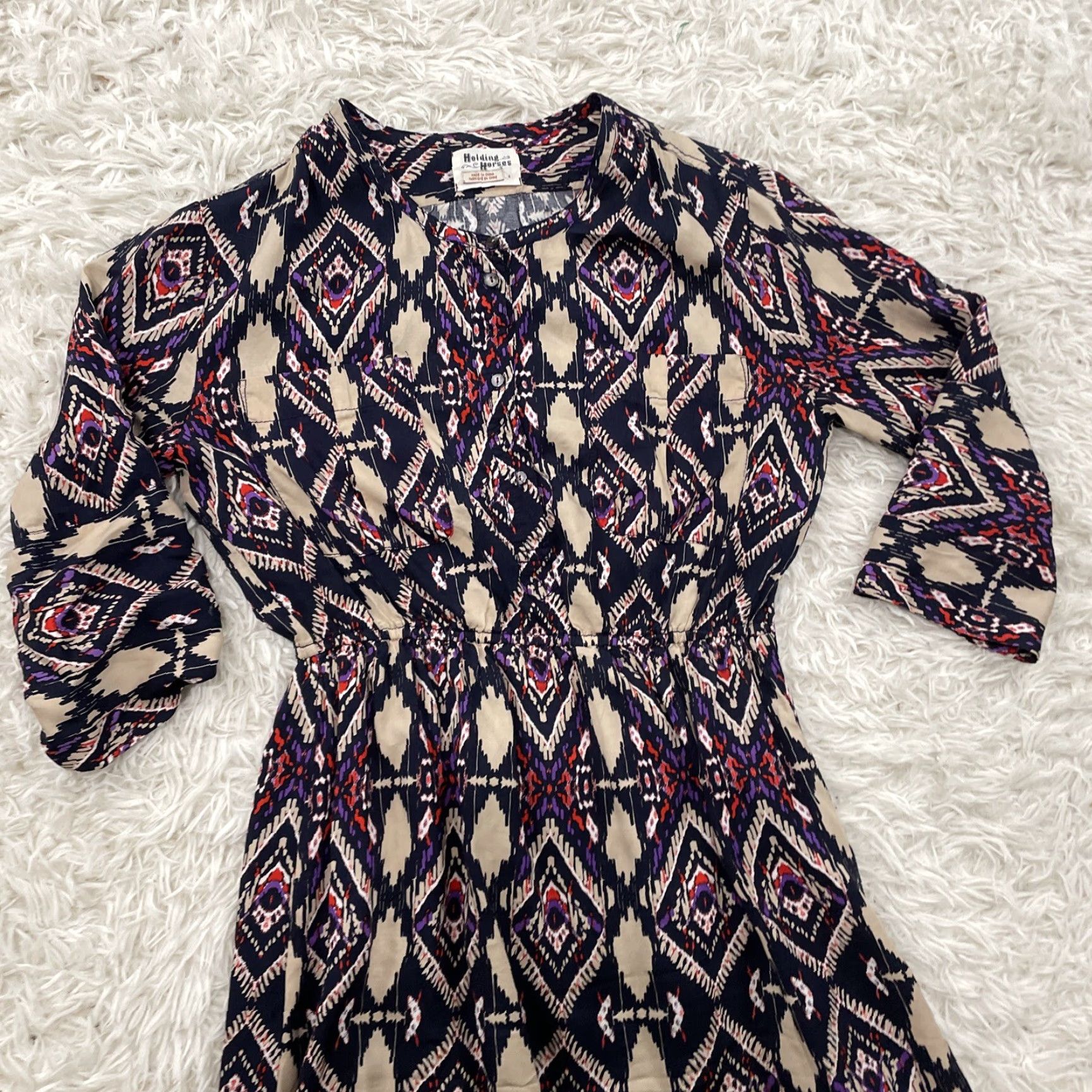 Anthropologie Anthropologie Shirt Dress Women 4 Purple Boho Aztec Western Y2k Geometric 3/4 Sleeve Button Pockets Multicolor Short Dress Style: Shirt Dress Size S / US 4 / IT 40 - 3 Thumbnail