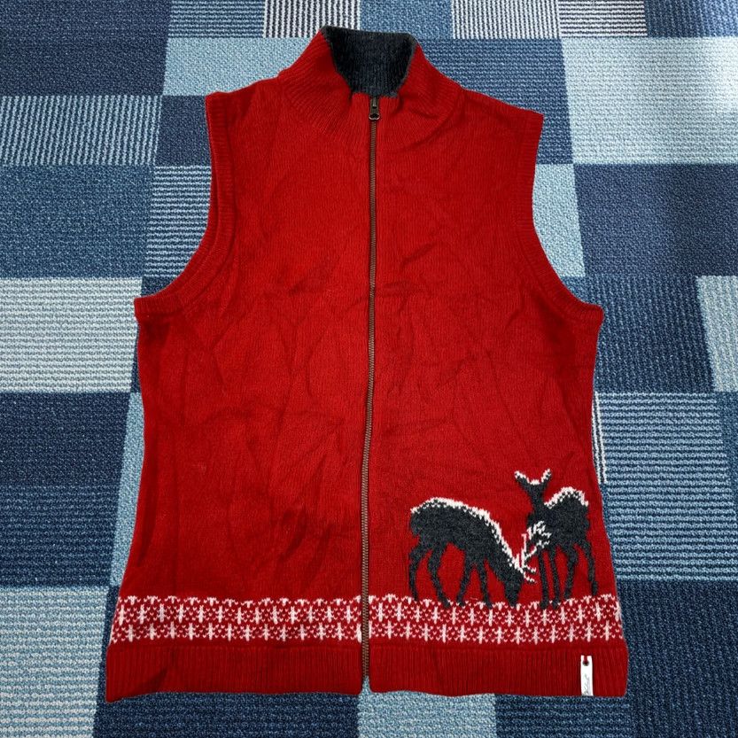 Vintage Woolrich Vest Womens Small Knit Lambswool Full Zip Grazing Deer Winter Red Pale Size S / US 4 / IT 40 - 1 Thumbnail