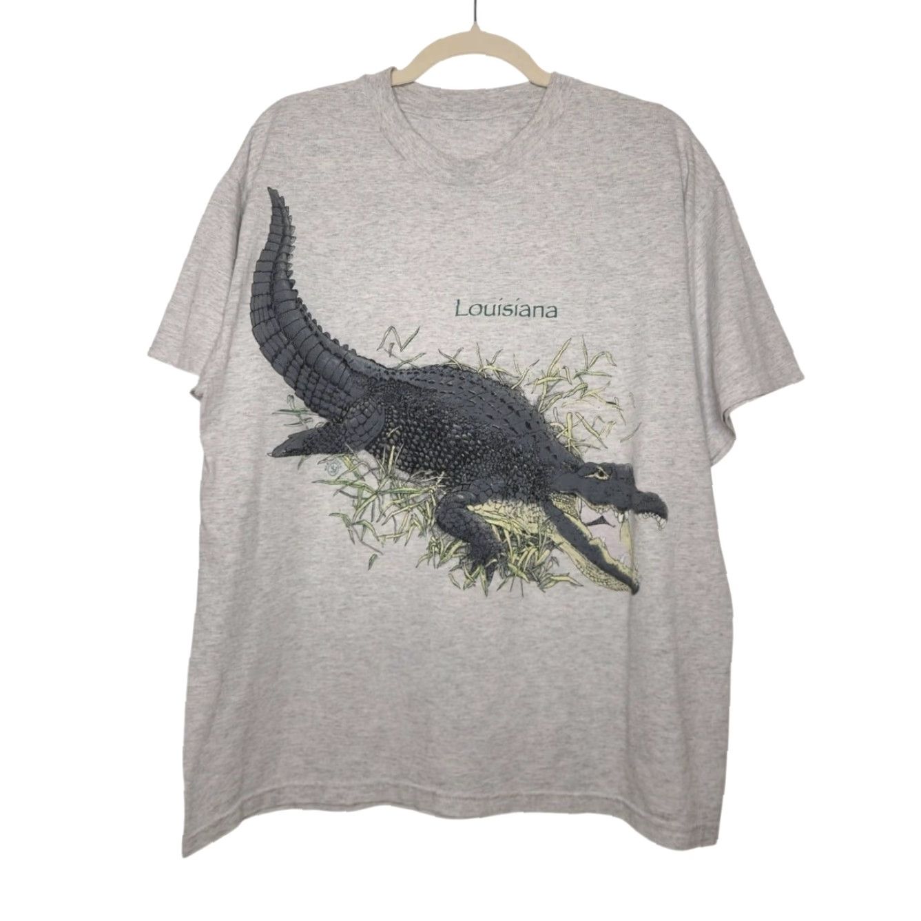 Vintage VINTAGE Louisiana Alligator Bird Legs Graphic Crocodile Single Stitch Nature Shirt Unisex Adults L Gray 90s Decade AOP Size US L / EU 52-54 / 3 - 2 Thumbnail