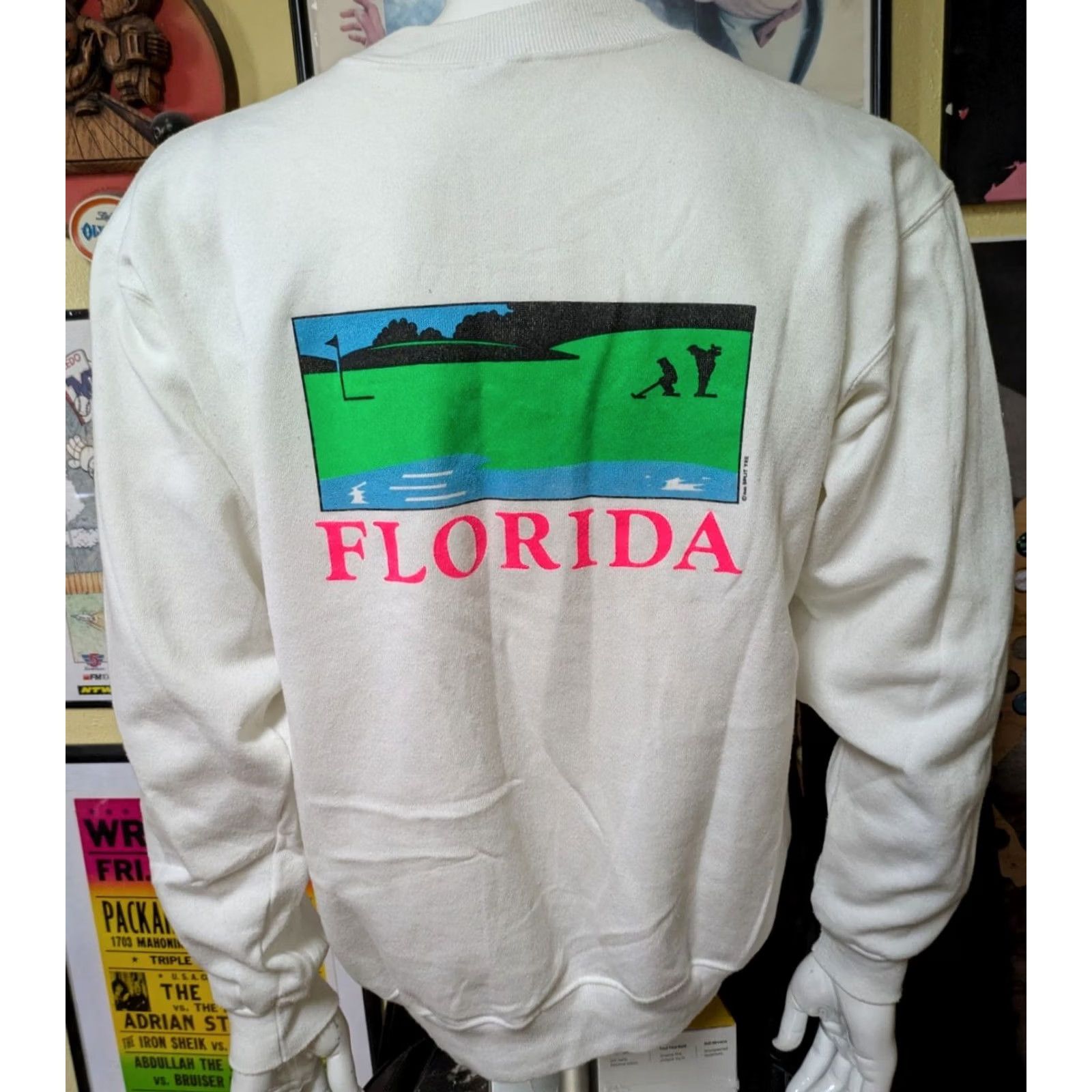 Hanes VINTAGE Hanes USA Split Tee Golf Florida FL Crewneck Sweatshirt Large 80s 90s White Size US L / EU 52-54 / 3 - 3 Thumbnail