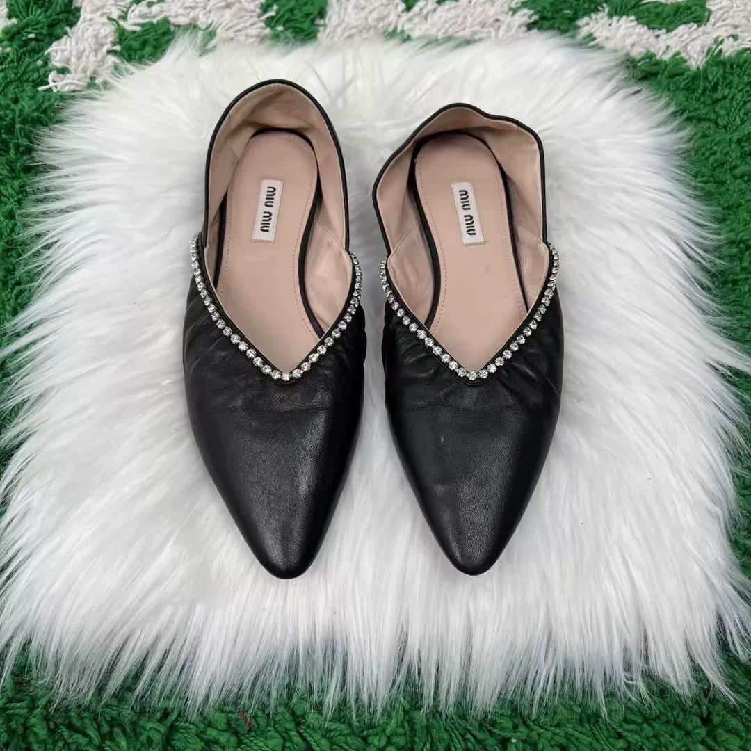 Miu Miu Miu Miu Lambskin Rhinestone Flat Shoes Size US 6 / IT 36 - 1 Thumbnail