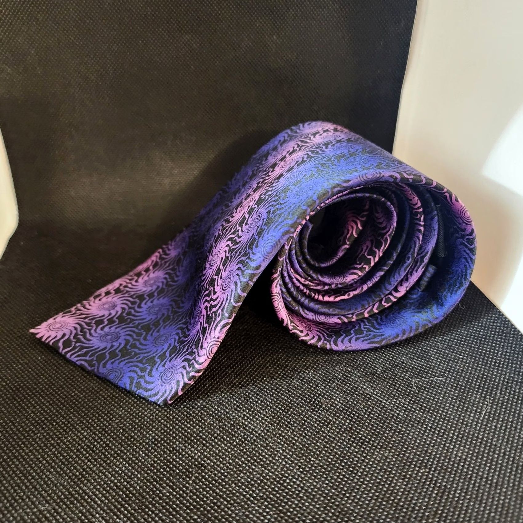 Carlos Santos Carlos Santana Silk Tie Purple Blue Swirl Psychedelic Mens Neck Tie 57"-60" Classic Tie Mens Purple Size ONE SIZE - 2 Thumbnail