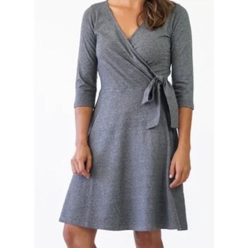 Other Synergy Organic Cotton Heather Grey Mini Heart Wrap Dress Size S / US 4 / IT 40 - 6 Thumbnail