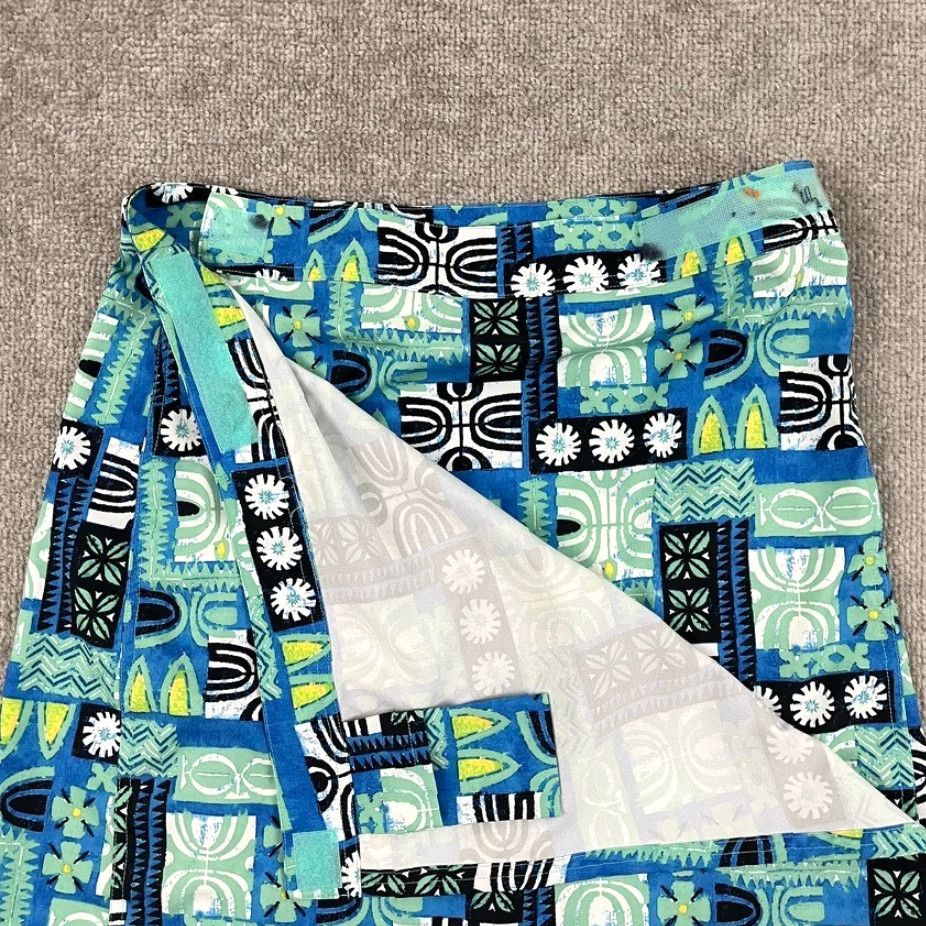 Vintage RipSkirt Hawaii Wrap Skirt Womens Medium Adjustable Waist Blue Green Geometric Beach Wrap Size 32" / US 10 / IT 46 - 6 Thumbnail