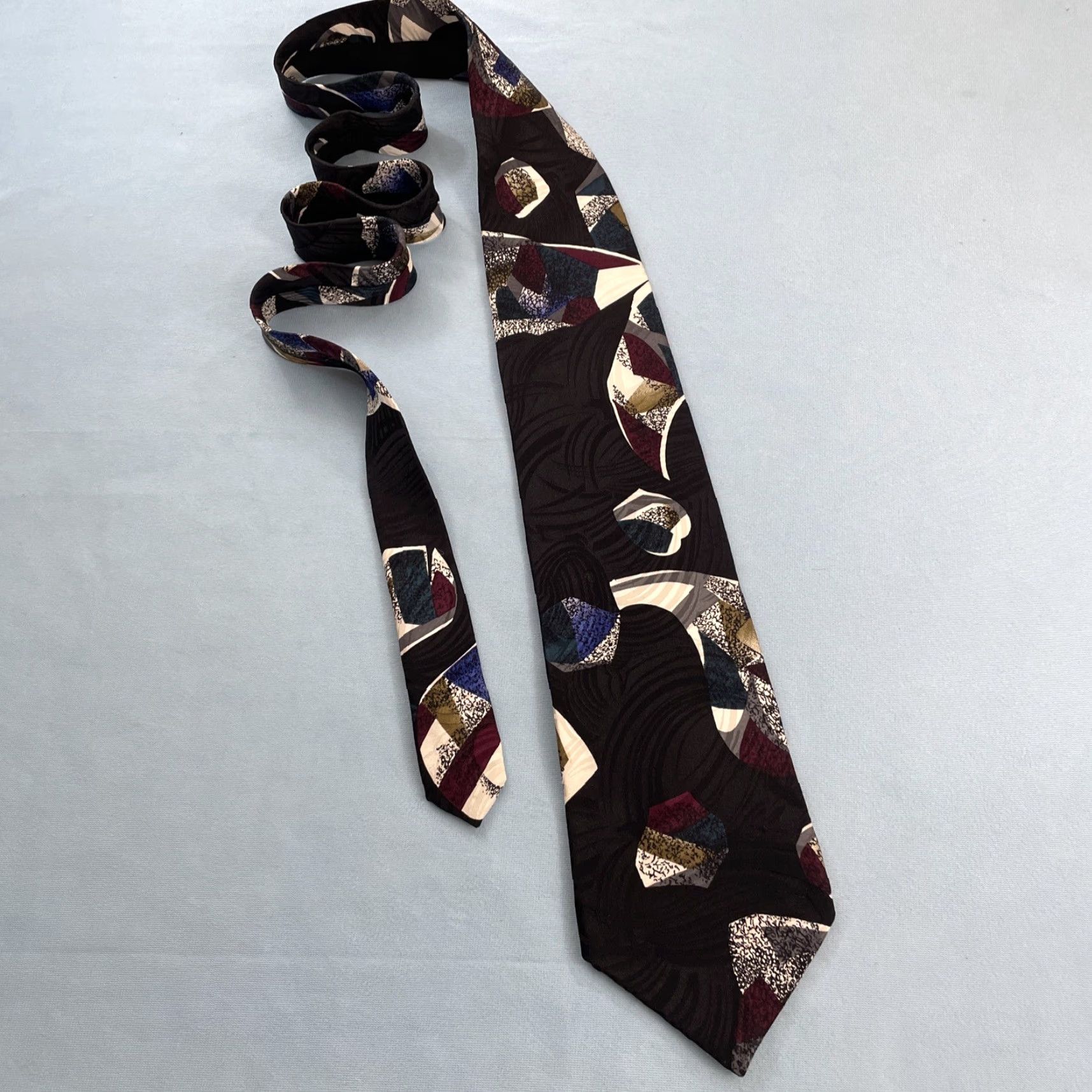 Vintage VINTAGE Chez Roffe 100% Silk Tie Hand Made Abstract Geometric Black vtg 90s Wide 4.2x58" Tie Men Size ONE SIZE - 3 Thumbnail