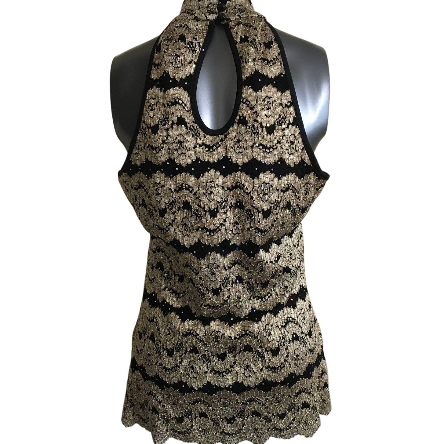 Other Nue Options Large Black Tan Lace Sequins Top Choker Collar Size L / US 10 / IT 46 - 2 Thumbnail