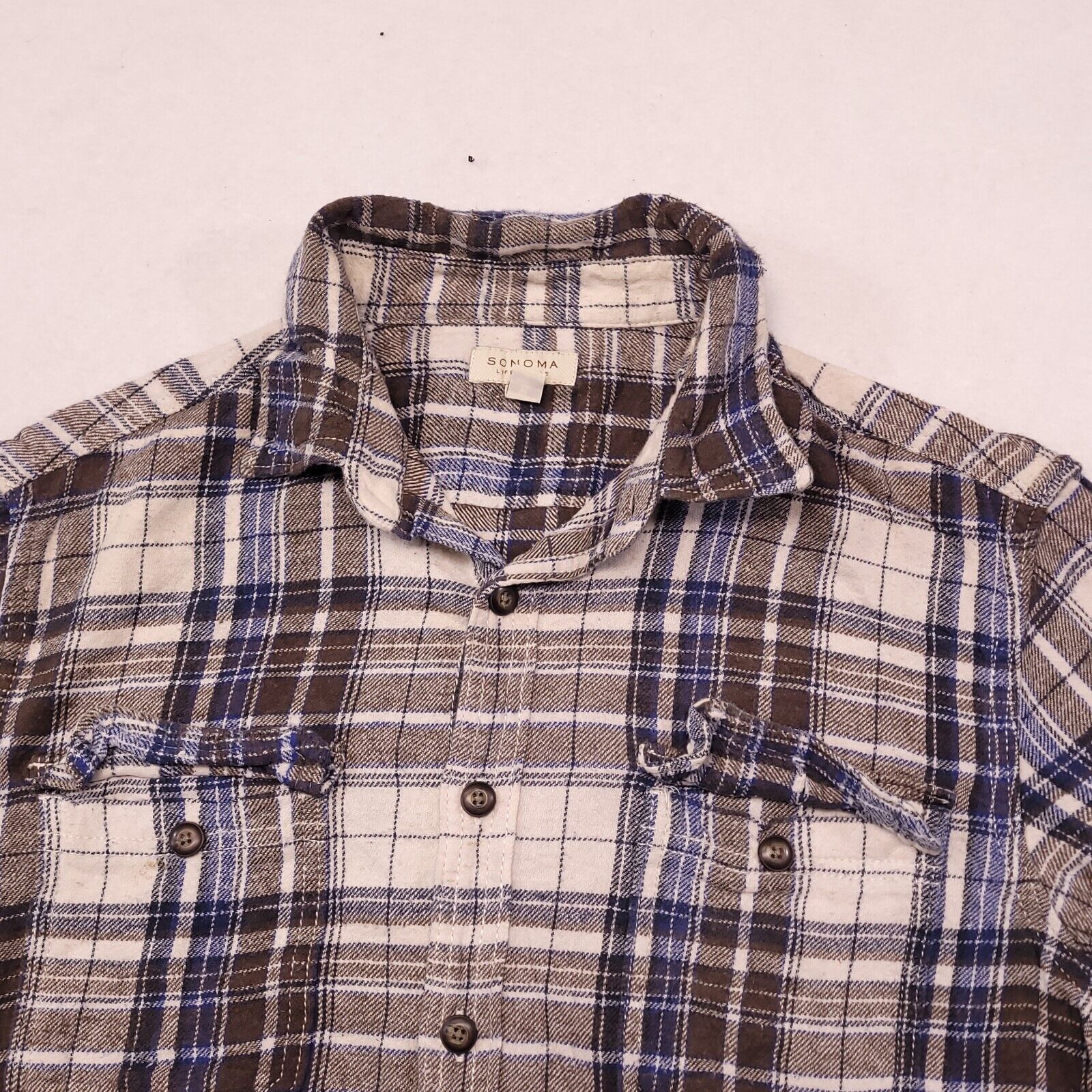 Sonoma Sonoma Madras Flannel Button Up Shirt Mens Size M Brown Blue Size US M / EU 48-50 / 2 - 1 Thumbnail