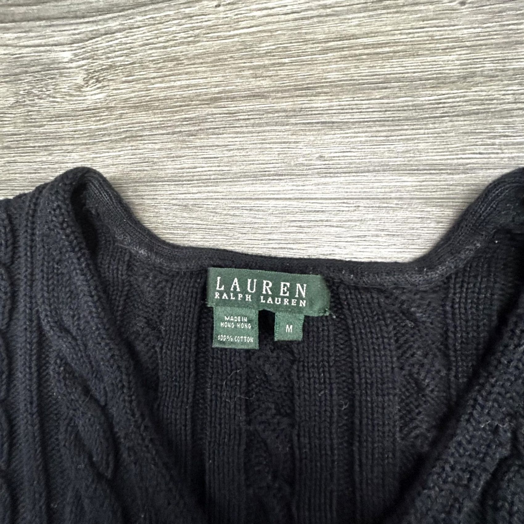 Ralph Lauren VINTAGE Lauren Ralph Lauren Sweater Womens Medium Black Cable Knit V-Neck 90s Size M / US 6-8 / IT 42-44 - 5 Thumbnail