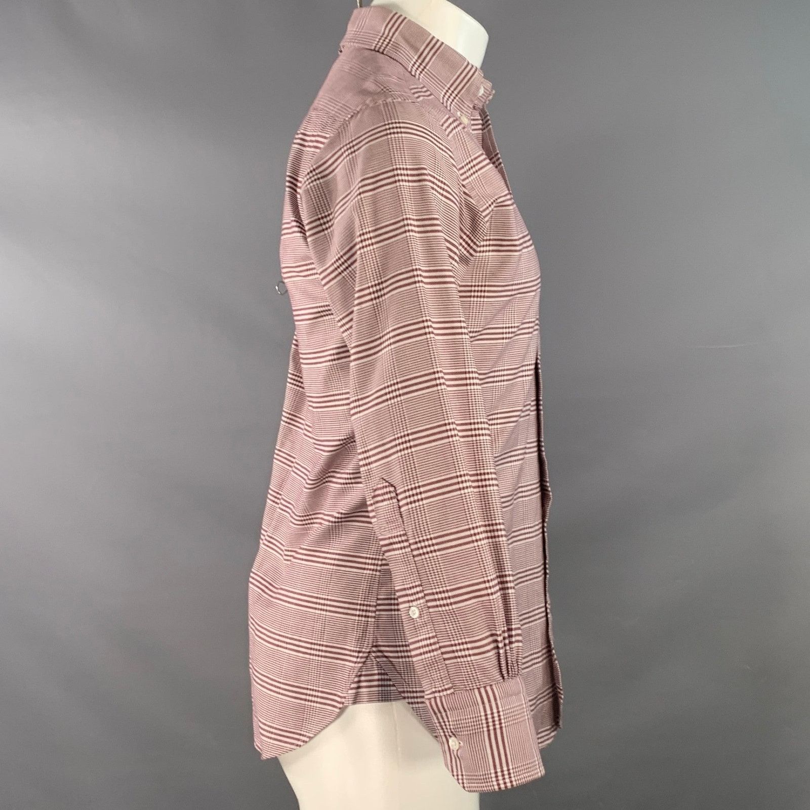 Brooks Brothers Black Fleece Burgundy White Glenplaid Cotton One Pocket Long Sleeve Shirt Size US S / EU 44-46 / 1 - 3 Thumbnail