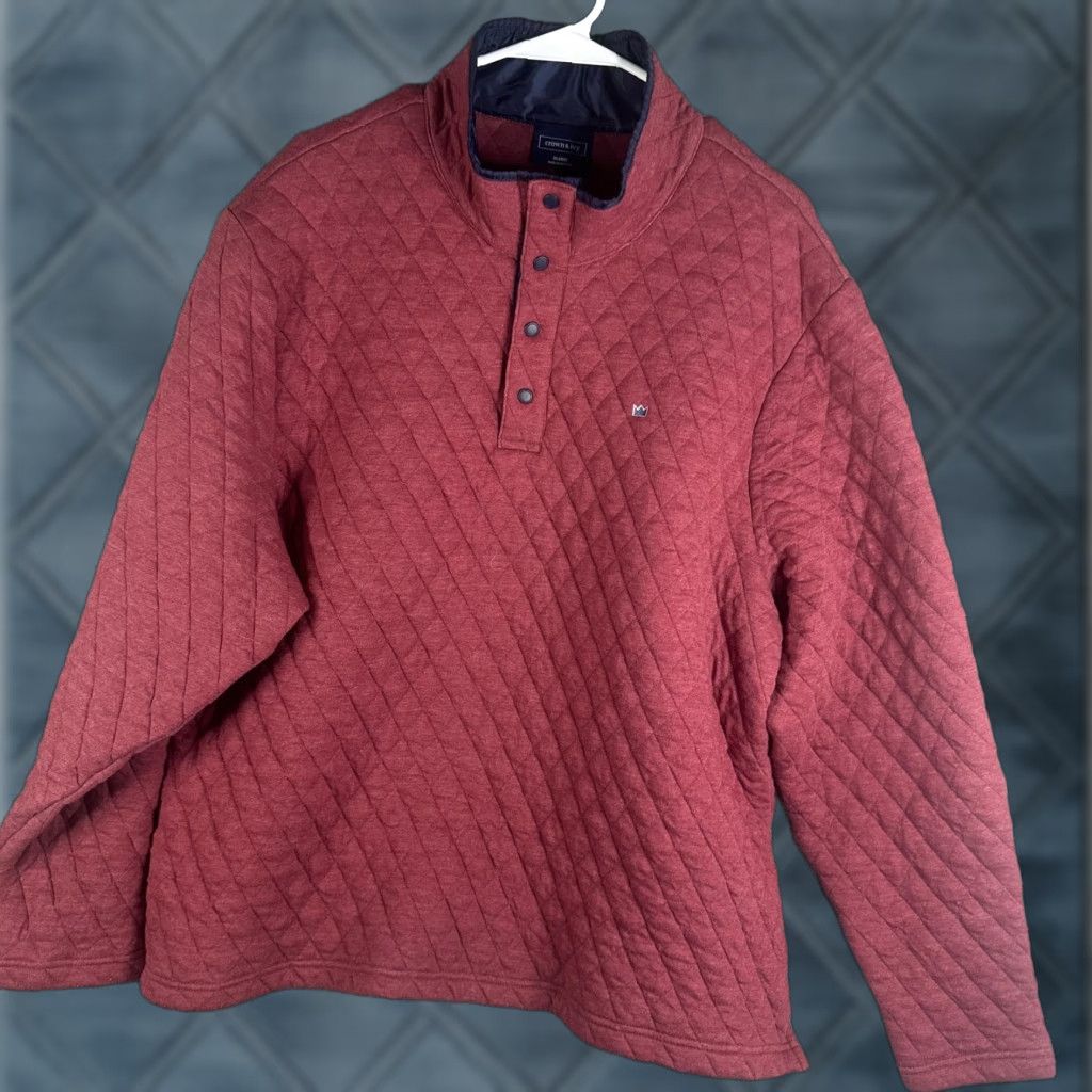Vintage Crown & Ivy Sweatshirt Mens XL Red Quilted Snap Henley Pullover Mock Neck Lined Winter Heavyweight Insulated Jersey Cotton Polyester Size US XL / EU 56 / 4 - 1 Thumbnail
