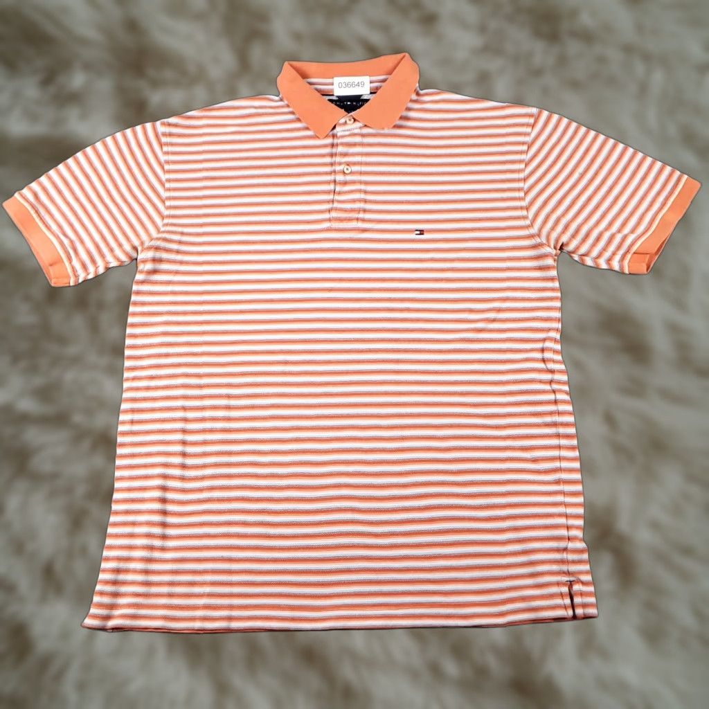 Tommy Hilfiger Tommy Hilfiger Polo Shirt Mens Large Orange Striped Casual Short Sleeve Activewear Size US L / EU 52-54 / 3 - 1 Thumbnail