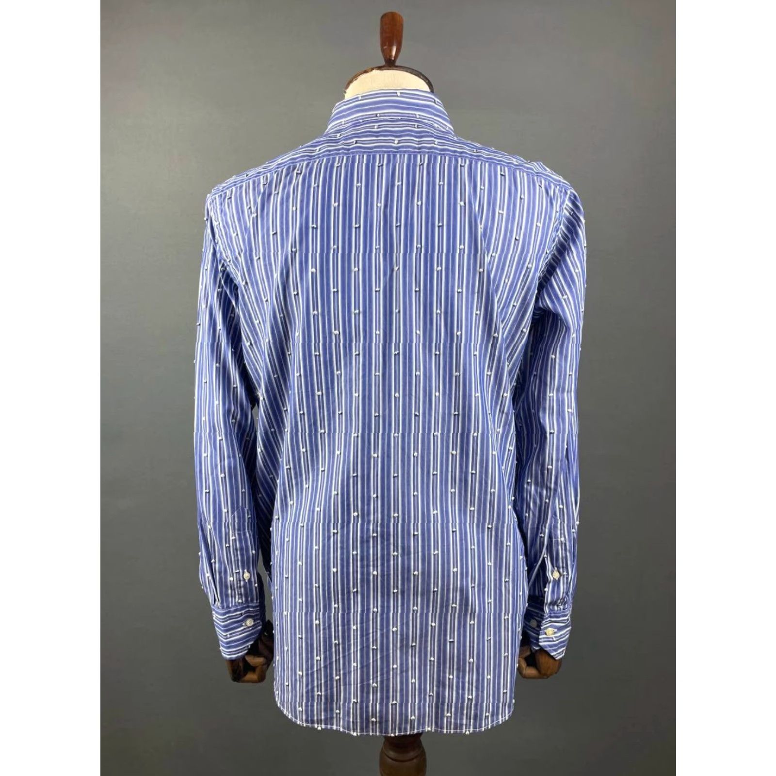 Etro ETRO Milano Mens Button-Up Shirt XL Blue Pinstripe Paisley Print Long Sleeve Size US XL / EU 56 / 4 - 2 Thumbnail