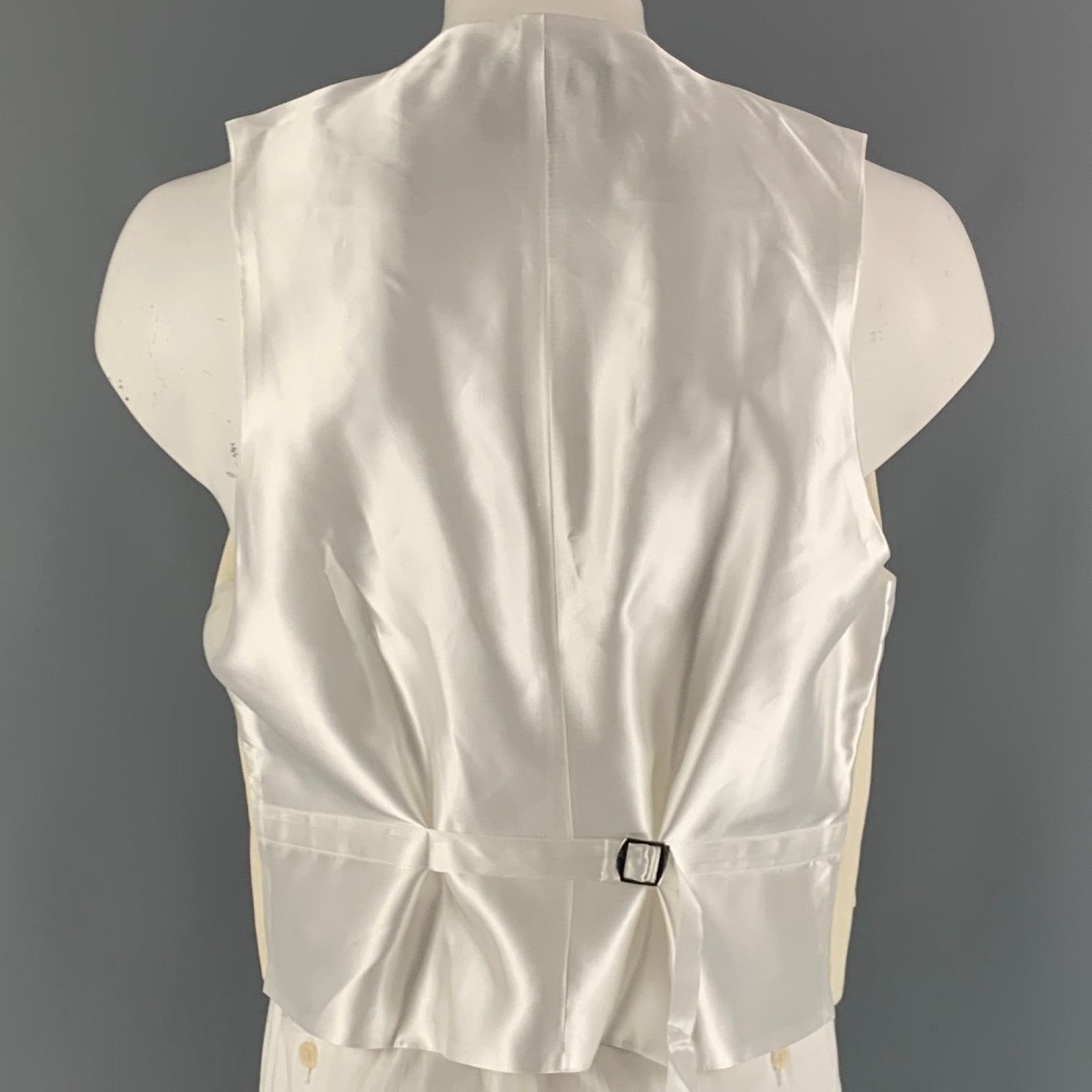 Other Size 48 Beige White Solid Wool Double Breasted Vest Size 48R - 3 Thumbnail