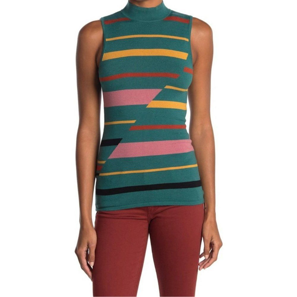 Bcbgmaxazria NWT New $138 BCBGMaxAzaria Stripe Mock Neck Sleeveless Swea Size S / US 4 / IT 40 - 1 Thumbnail