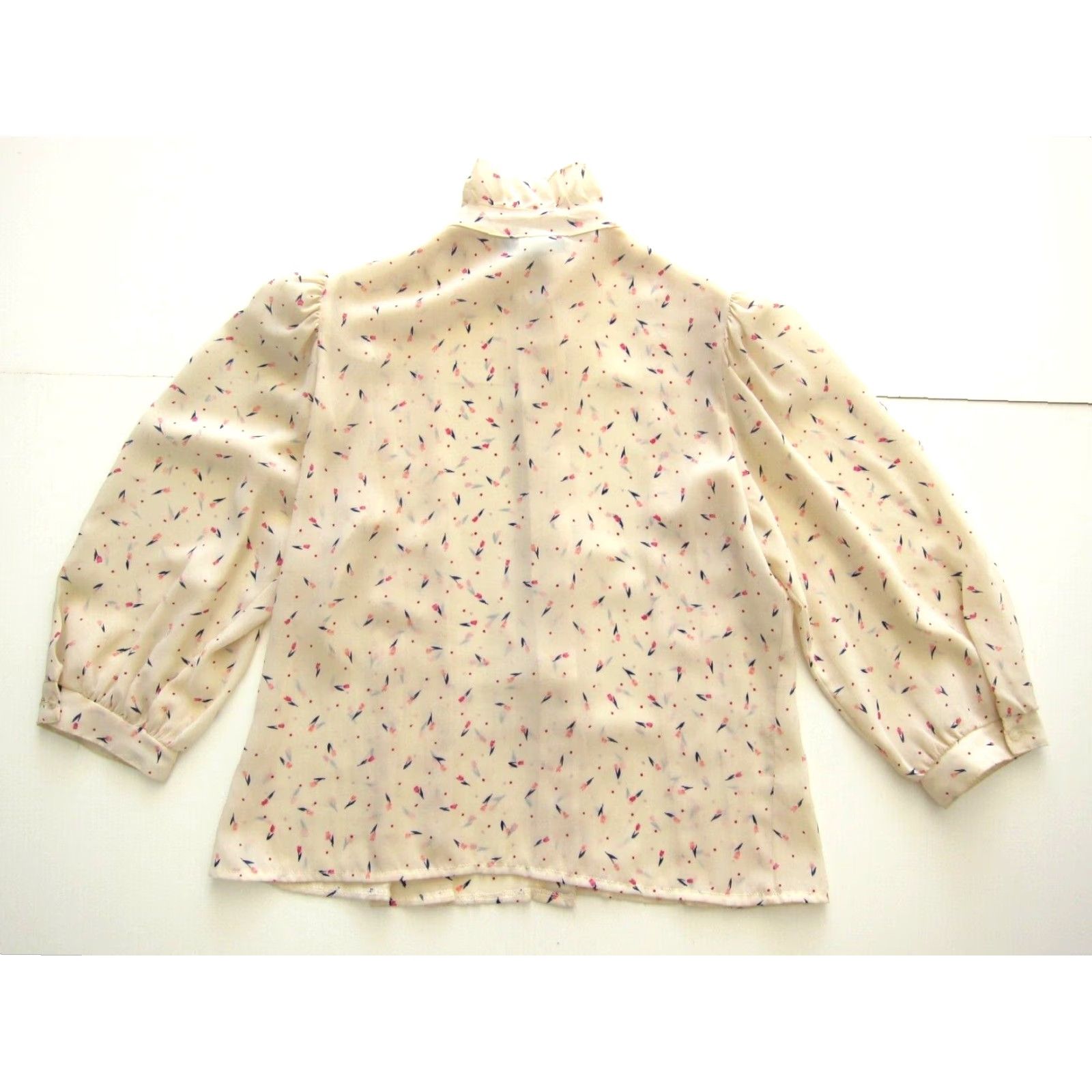 Vintage Vtg Dabney Paris New York Ivory Pink Tulip Flower 3/4 Sleeve Sheer Blouse S-M Size S / US 4 / IT 40 - 2 Thumbnail