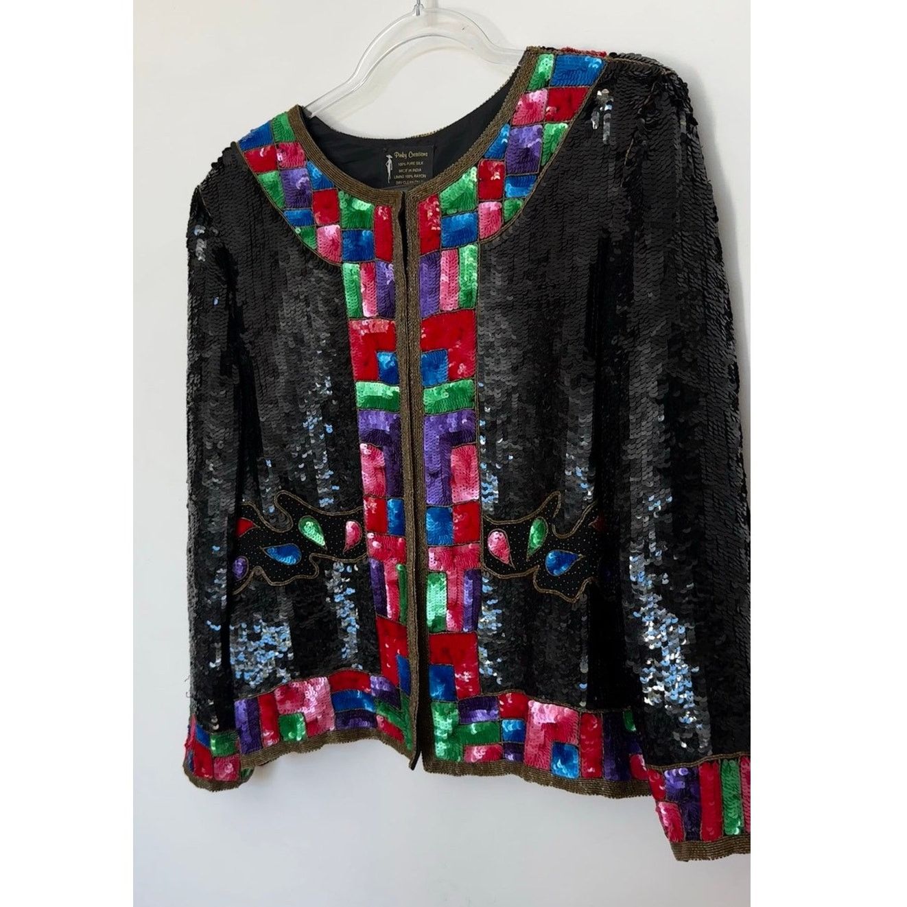 Vintage 1980s Pinky Creations Silk Sequin Jacket Black Medium Size M / US 6-8 / IT 42-44 - 19 Thumbnail