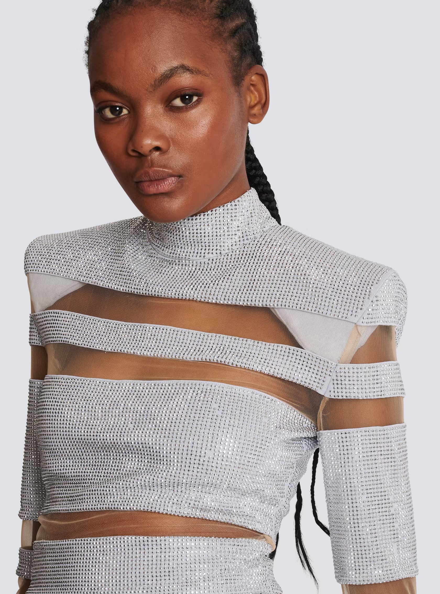 Balmain o1s1rm0624 Crop Top in Silver Size S / US 4 / IT 40 - 6 Thumbnail