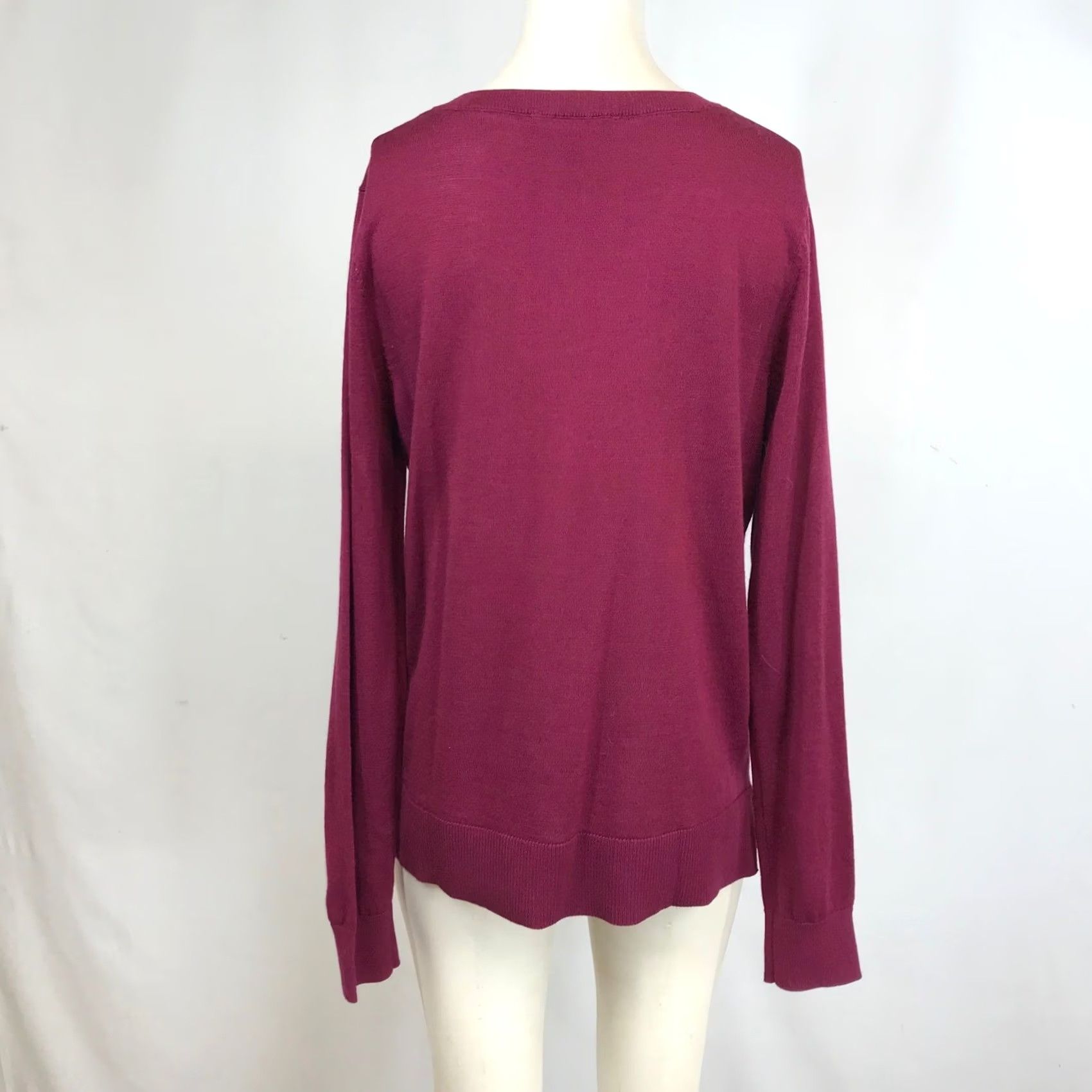 Vintage KATHERINE BARCLAY Women's M Merino Wool V Neck Long Sleeve Sweater Burgundy Size M / US 6-8 / IT 42-44 - 5 Thumbnail
