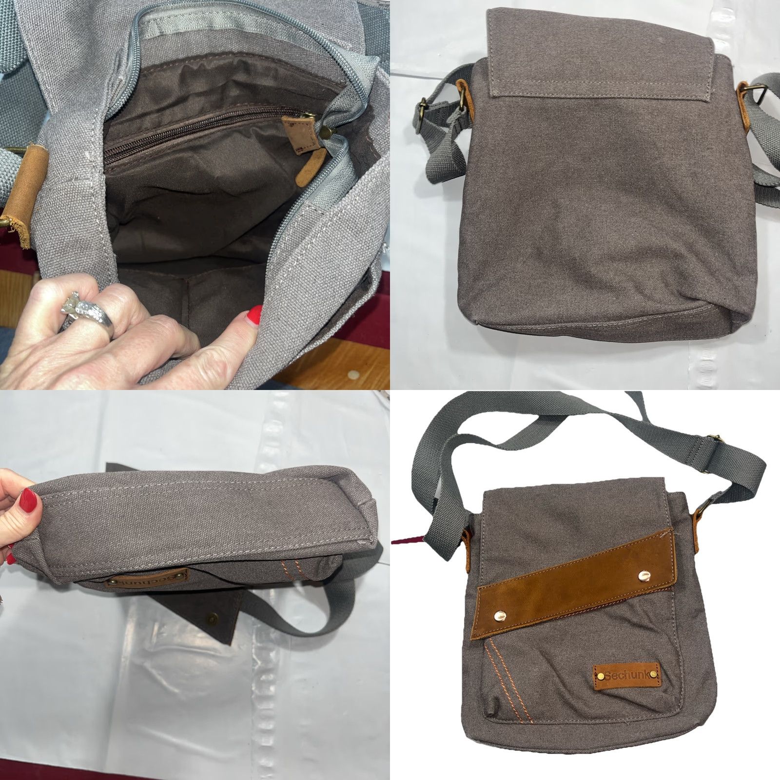 Vintage VINTAGE Sechunk Brown Gray Canvas Messenger Bag Flap Crossbody 12x12” Unisex Adults Bag Crossbody Strap Messenger Bag Purse Case 12x12” Size ONE SIZE - 8 Thumbnail
