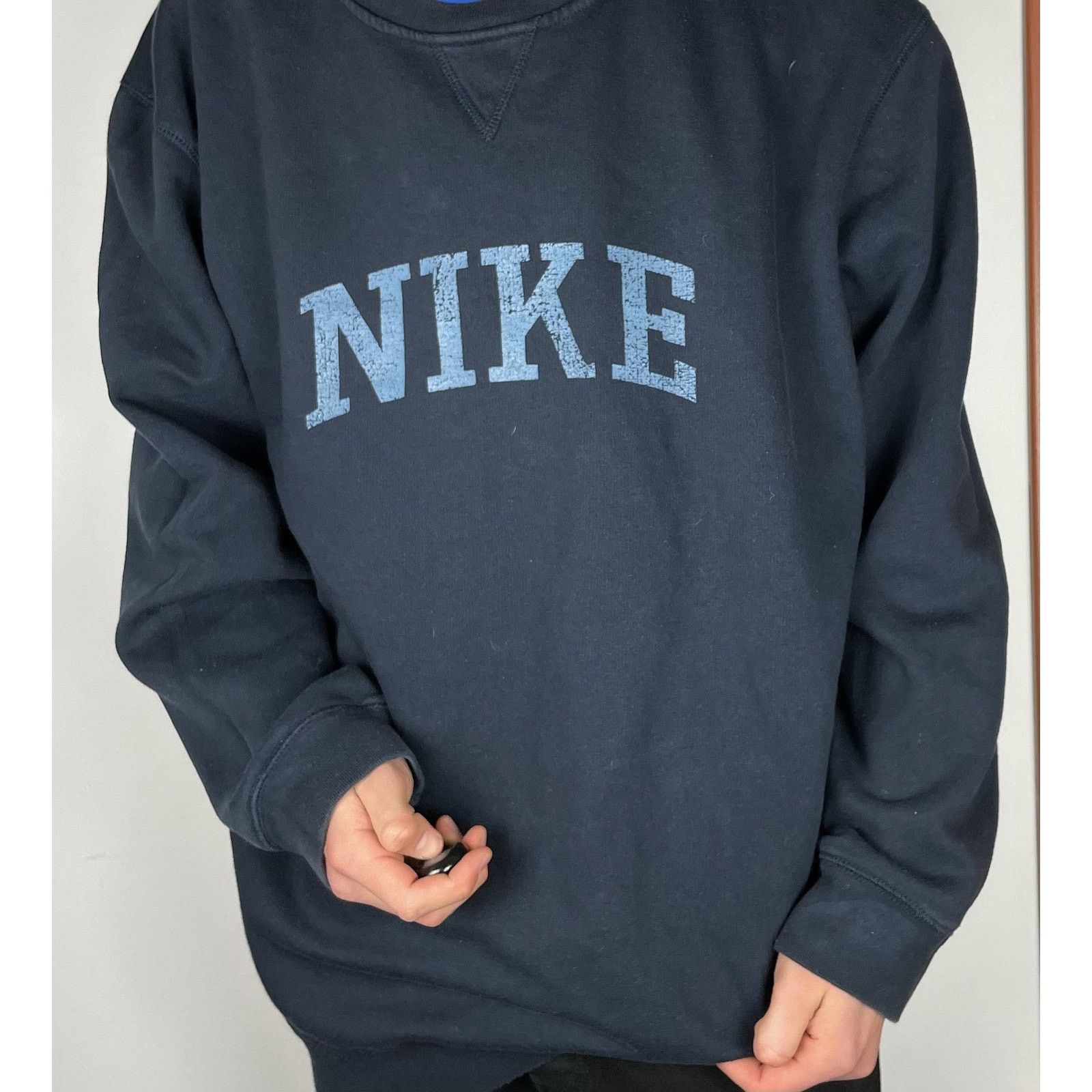 Nike × Vintage Vintage Nike Mens blue Spellout Fleece Lined Sweatshirt 2XL Size US XXL / EU 58 / 5 - 3 Thumbnail