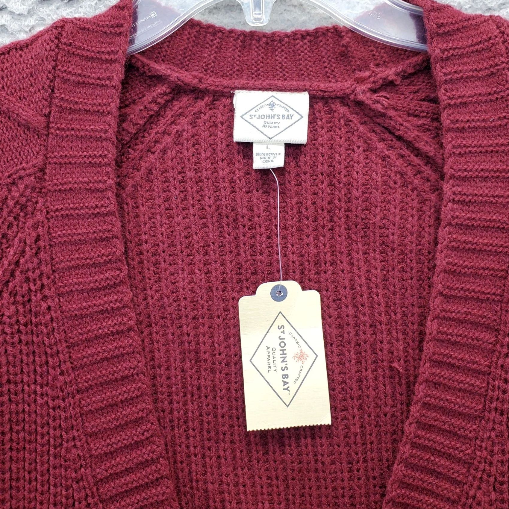 Vintage St. John's Bay Cardigan Womens Large Burgundy Knitted Long Sleeve Open Front Size L / US 10 / IT 46 - 5 Thumbnail
