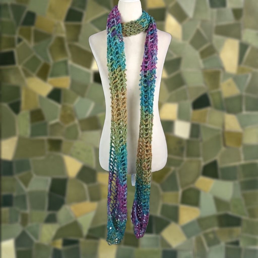 Vintage VINTAGE Bohemian Scarf Crochet Knit Glitter Ombre Blue Green Purple 94" length 9" width Rectangle Women Size ONE SIZE - 1 Thumbnail