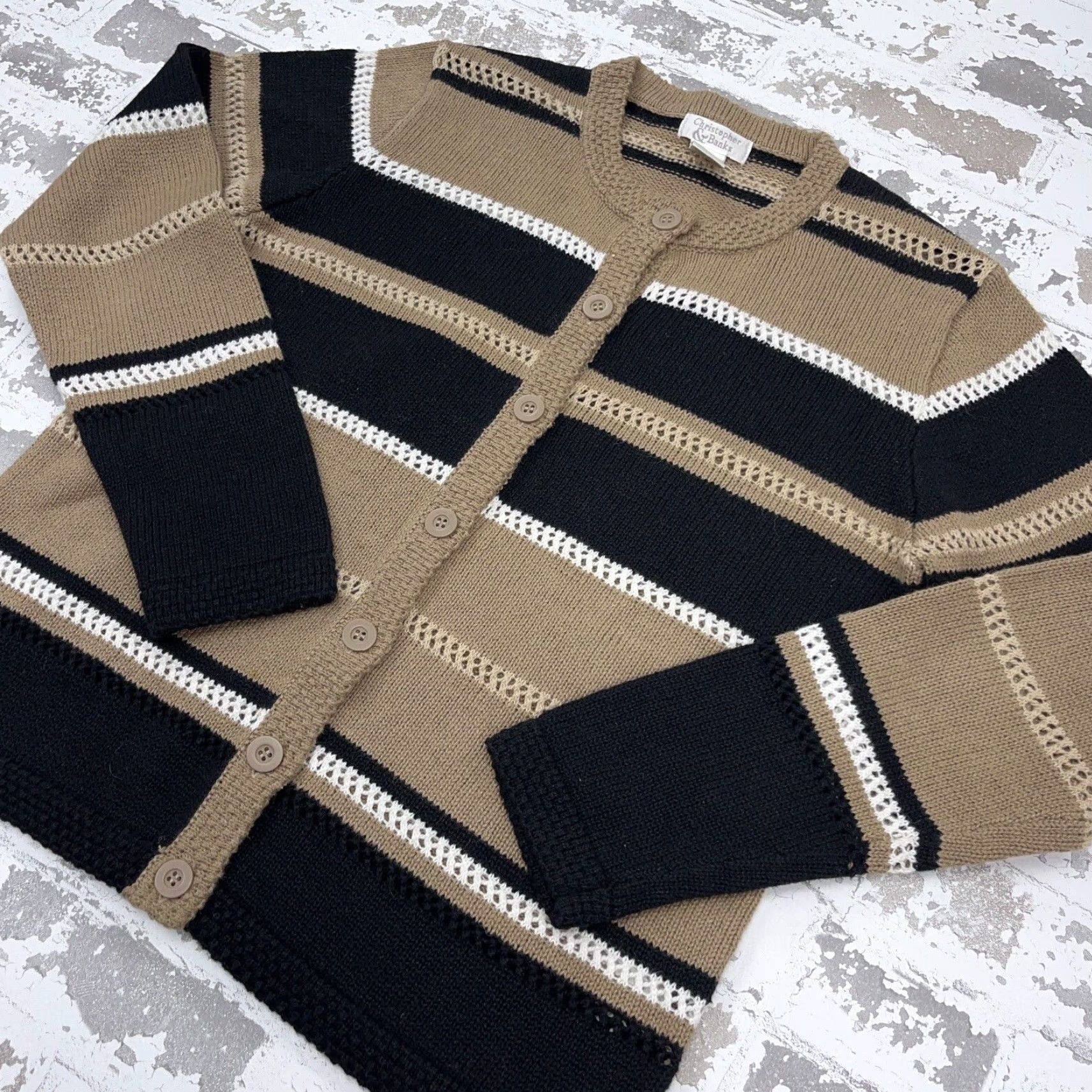 Vintage VINTAGE Christopher & Banks Cardigan Sweater Women S Brown Black Logo All Seasons Full Zip Pockets Mock Neck Casual Knit Lightweight Regular Fit Size S / US 4 / IT 40 - 2 Thumbnail