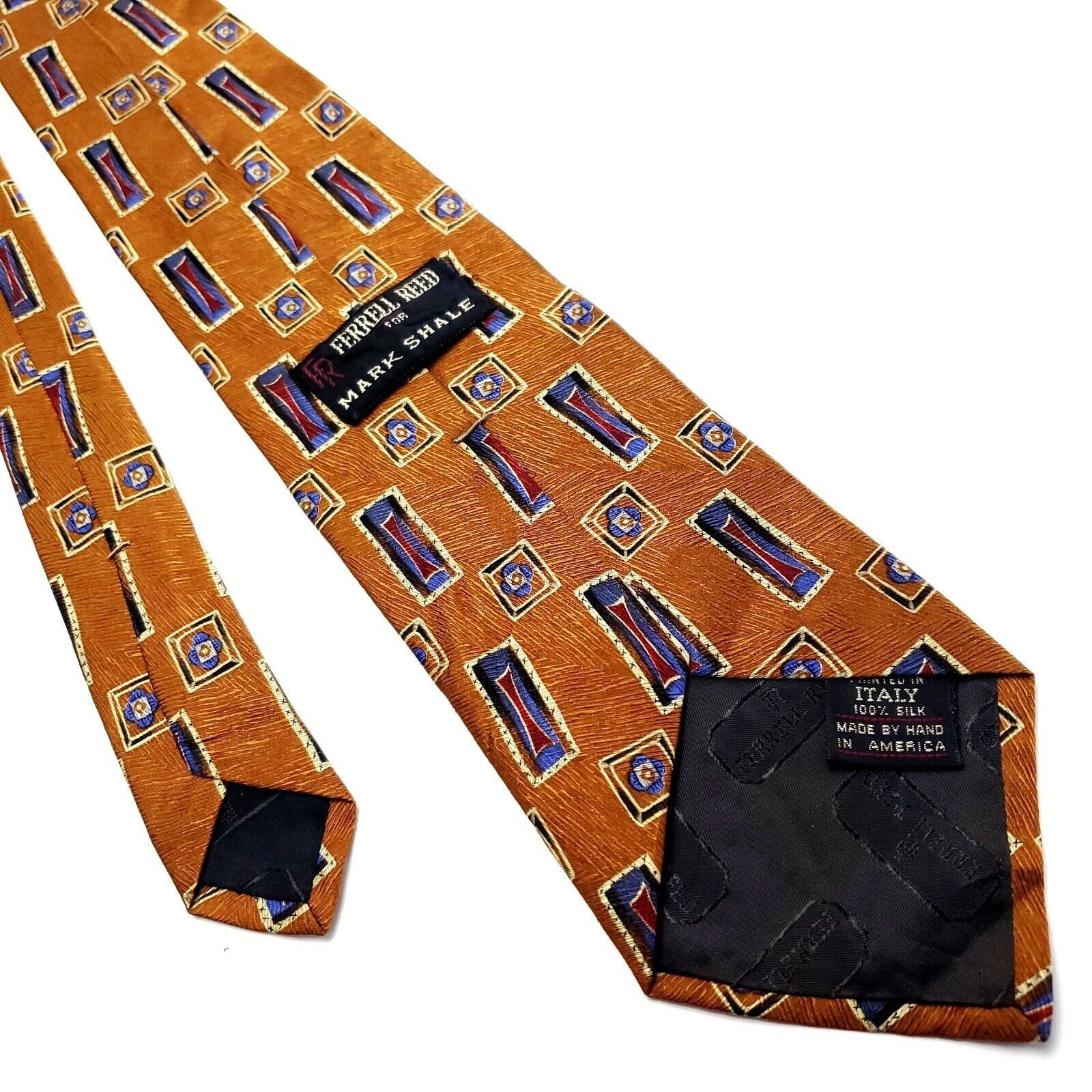 Designer Ferrell Reed Brown Silk Tie Woven Geometric Size ONE SIZE - 3 Thumbnail