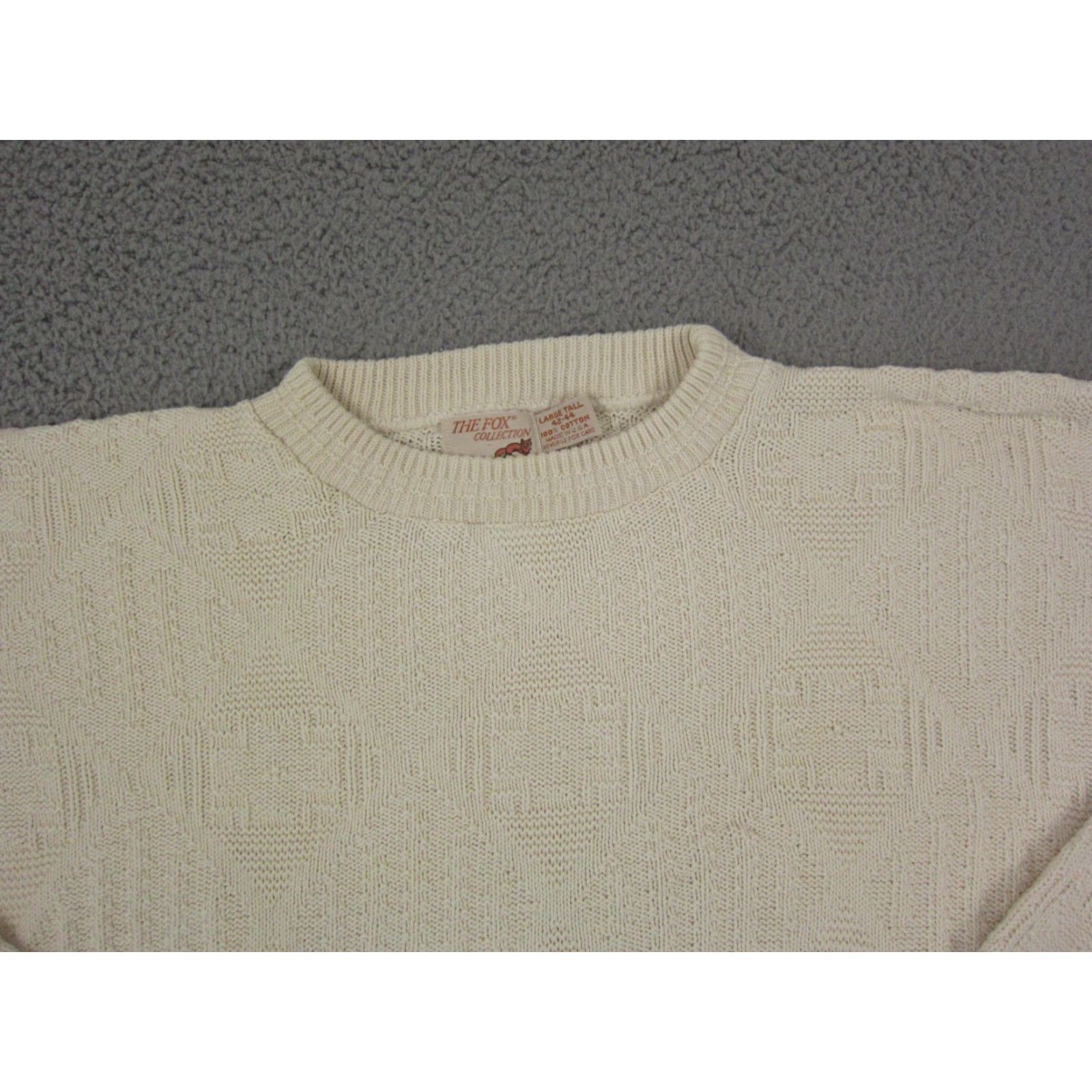 Vintage VINTAGE The Fox Collection Sweater Mens Large Tall LT Ivory Cotton Knit Crew Neck Long Sleeve Pullover All Seasons City Retro Clothing Mens LT Size US L / EU 52-54 / 3 - 2 Thumbnail