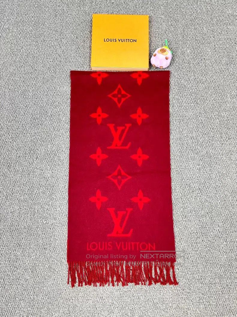 Louis Vuitton Louis Vuitton Red logo printed double face cashmere scarf Size ONE SIZE - 2 Thumbnail