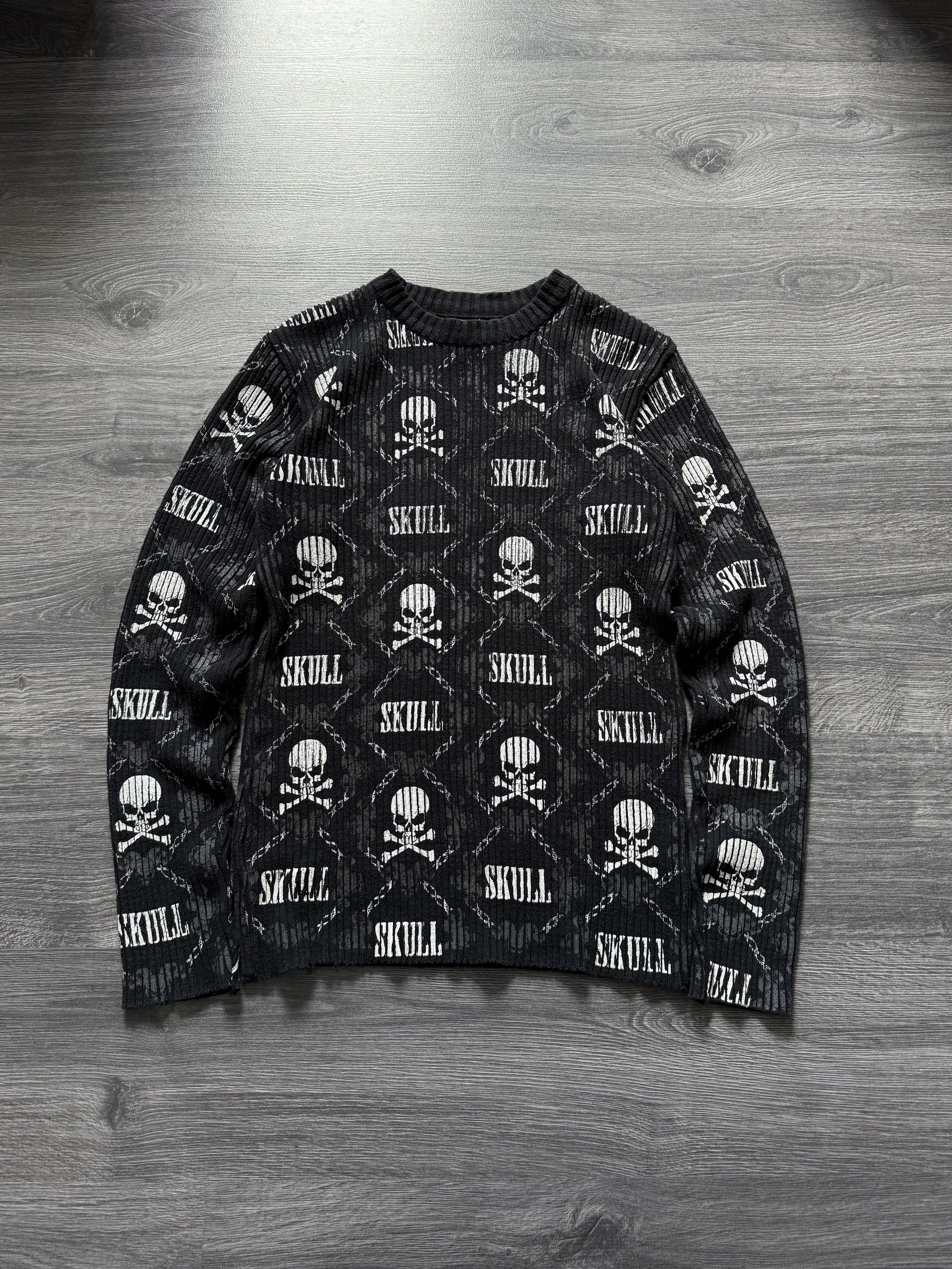 Japanese Brand Crazy Y2K Fishbone Skulls ribbed sweater affliction style Size US M / EU 48-50 / 2 - 1 Thumbnail