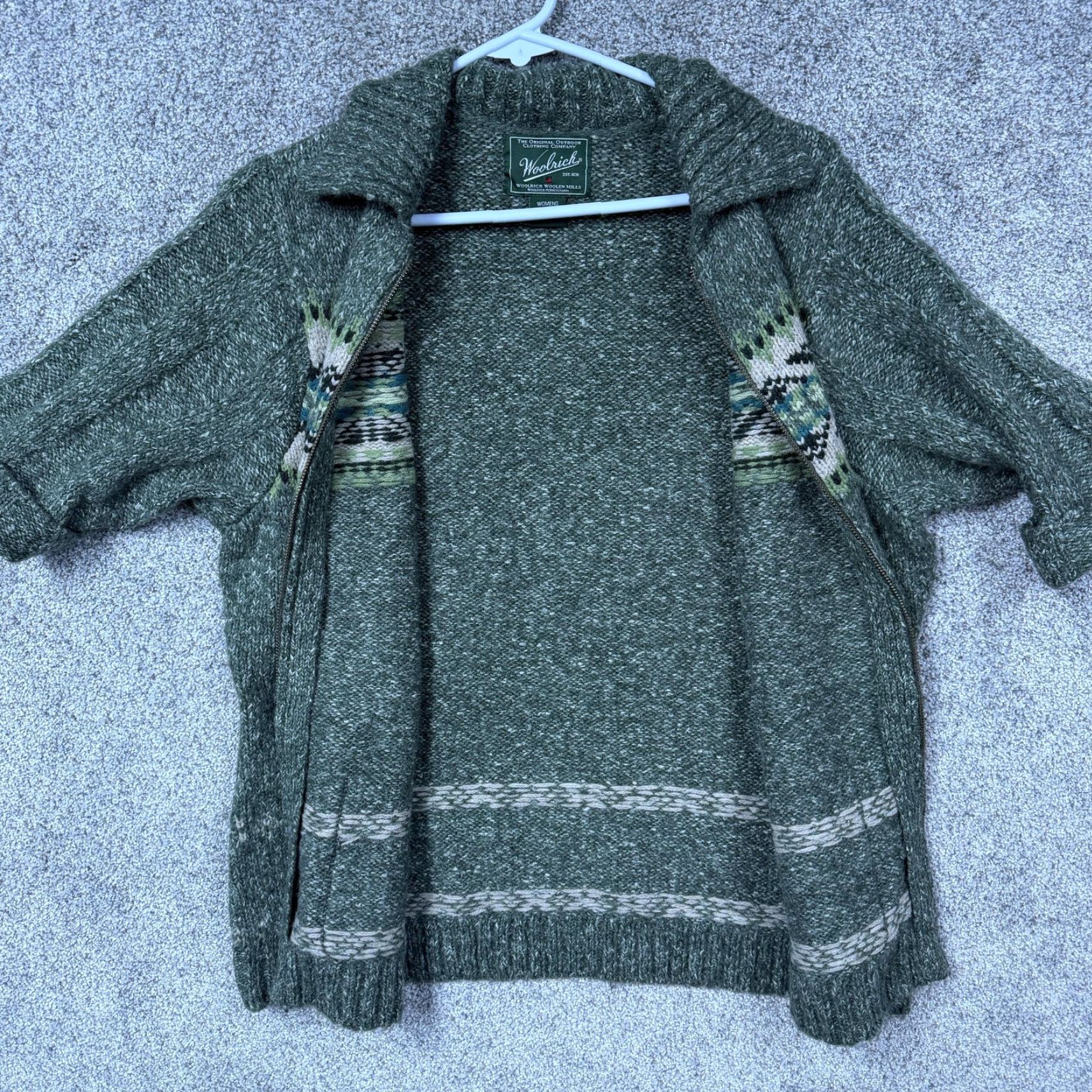 Vintage Woolrich Cardigan Sweater Womens L Green Fair Isle Full Zip Short Sleeve Boho Outdoor Knit Pattern Holiday Fall Wind-Down Size L / US 10 / IT 46 - 5 Thumbnail